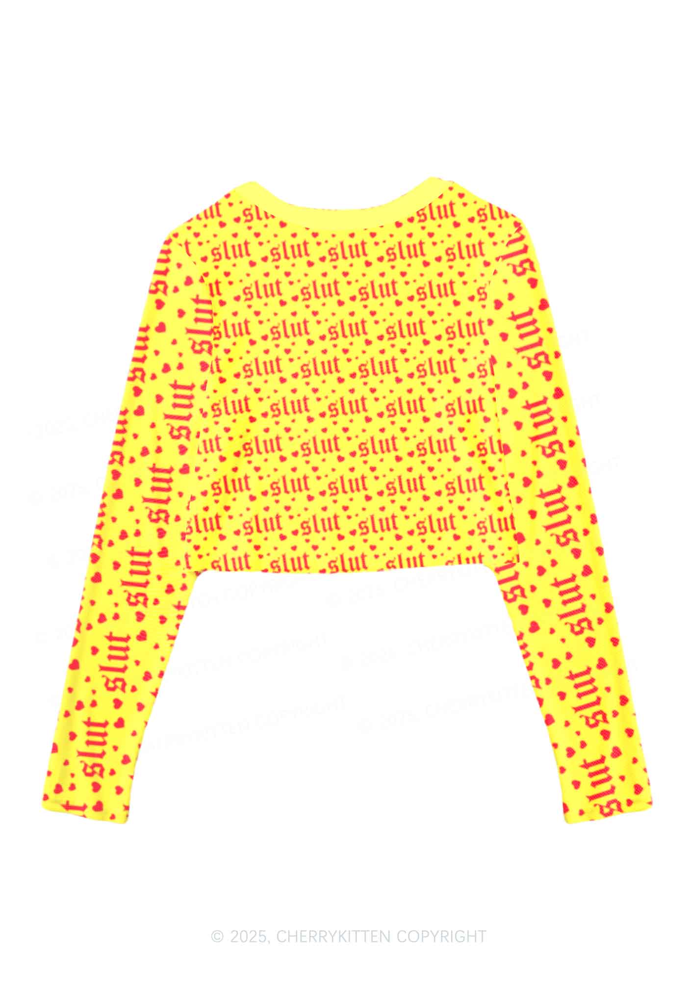 Yellow Slxt Y2K Mesh Long Sleeve Crop Top Cherrykitten - Image 2