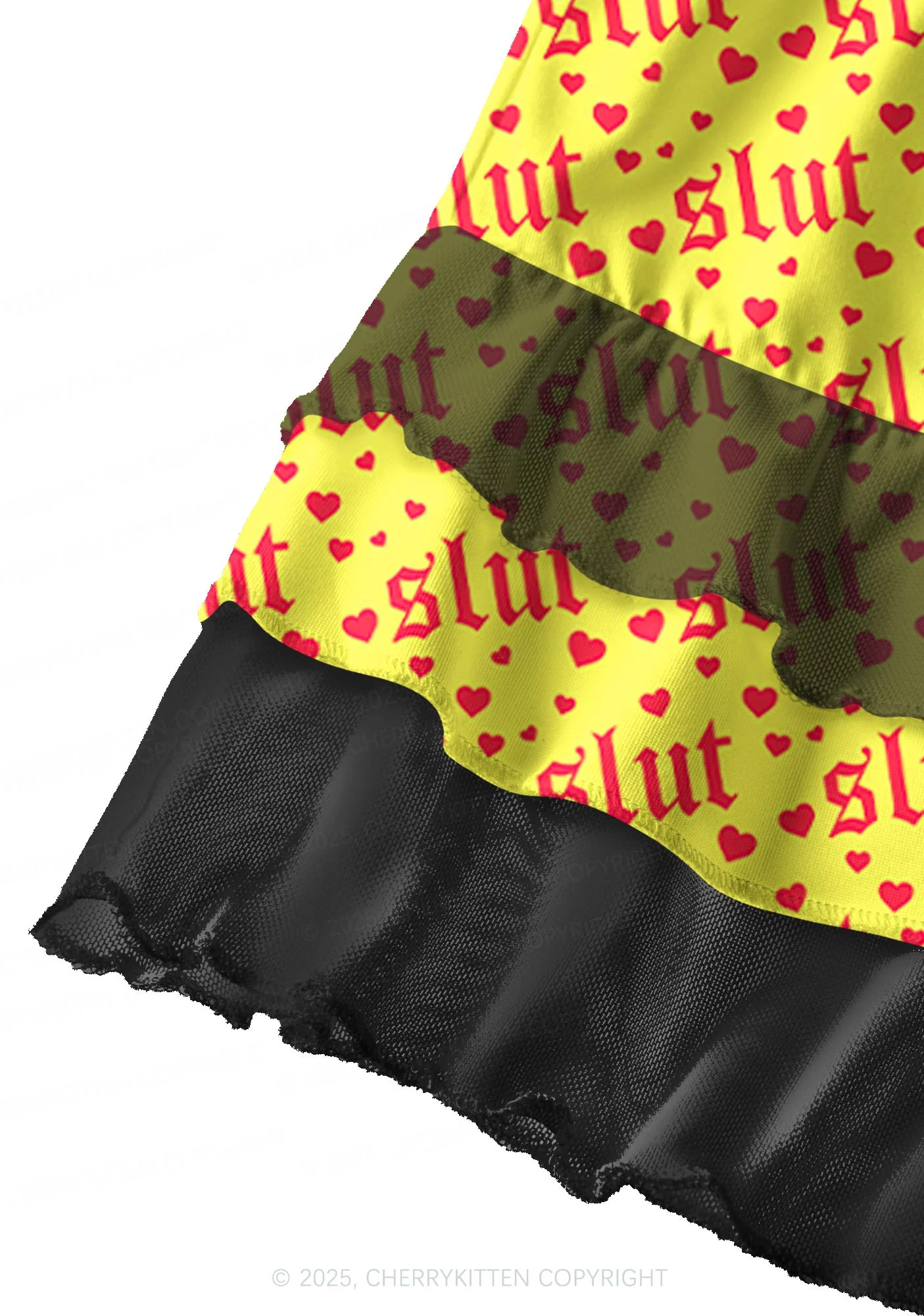 Yellow Slxt Y2K Print Mini Layered Skirt Cherrykitten - Image 3