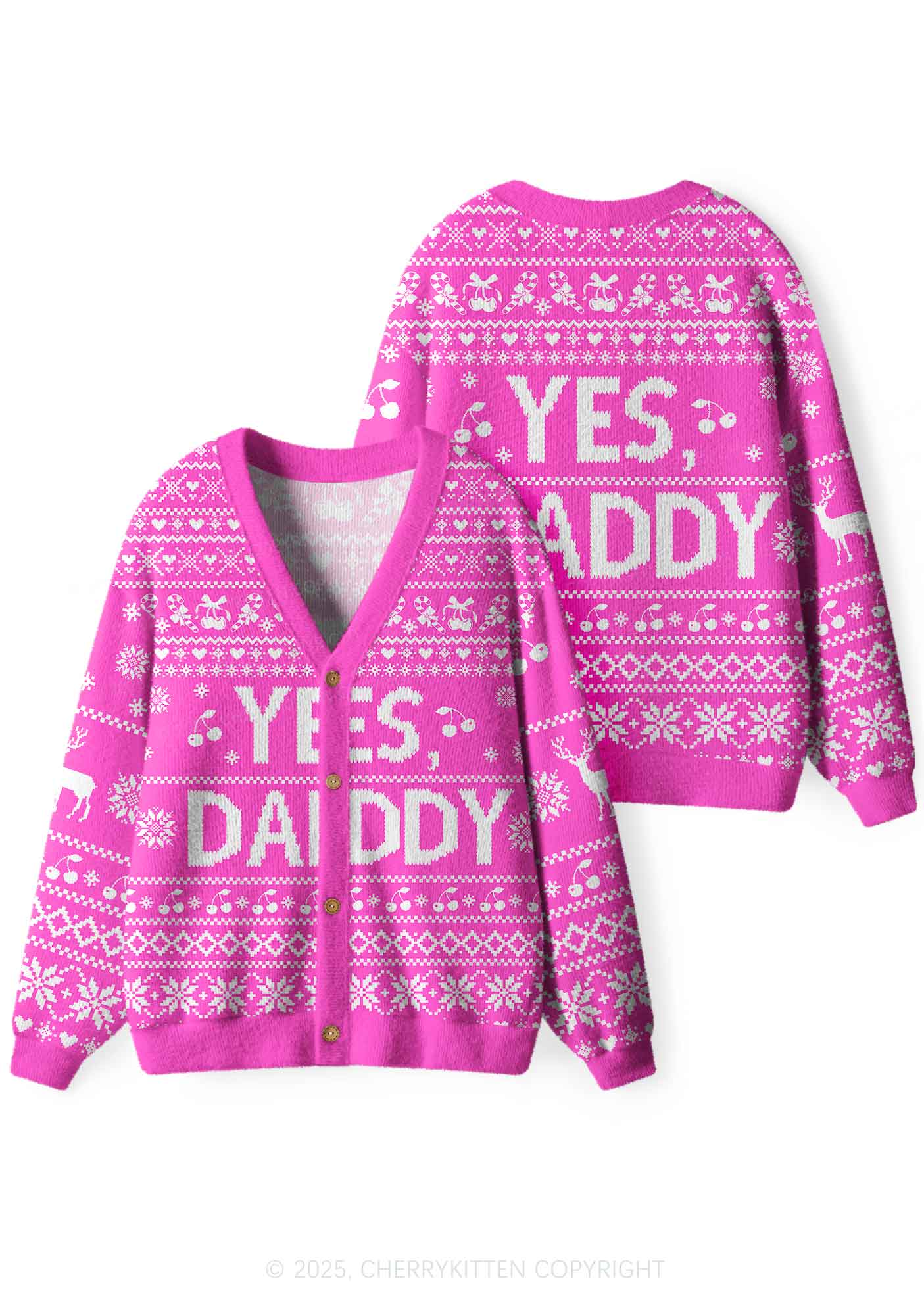 Yes Daddy Y2K Christmas Cardigan Knit Sweatshirt Cherrykitten - Image 3