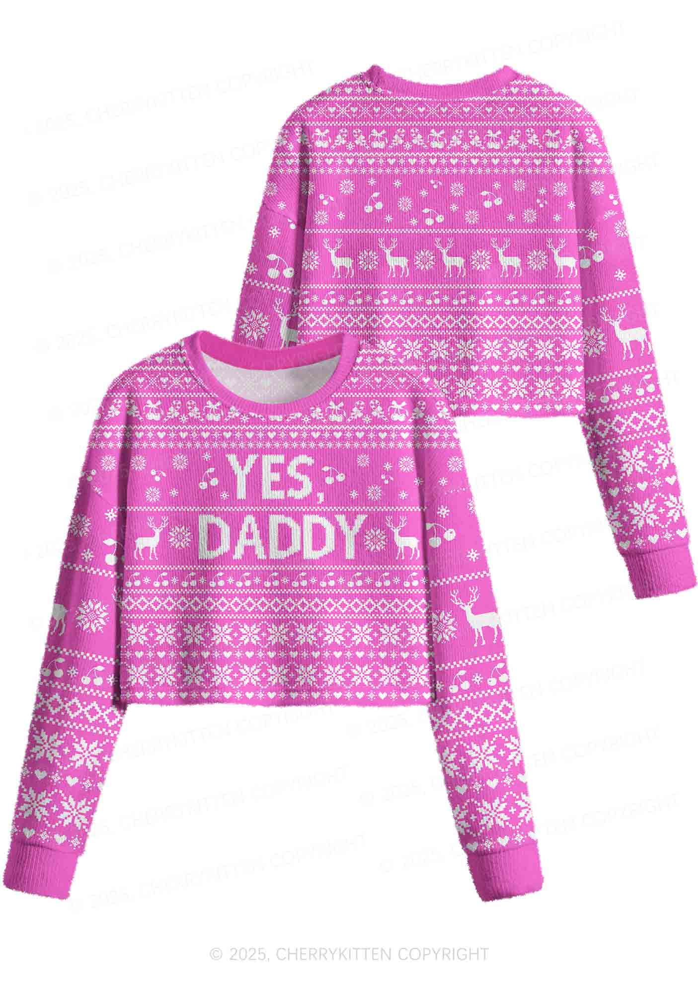 Yes Daddy Y2K Christmas Crop Knit Sweatshirt Cherrykitten - Image 3