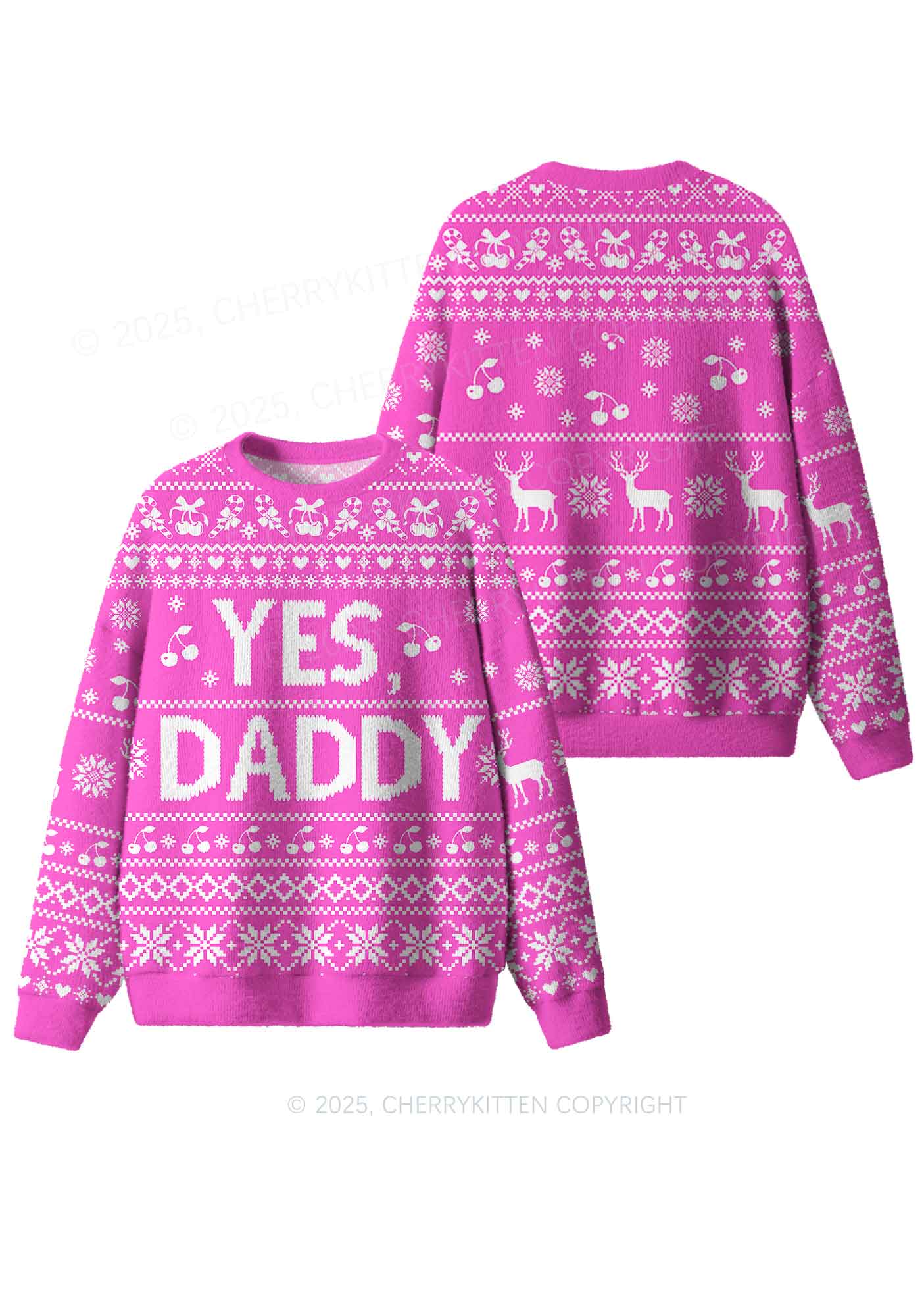 Yes Daddy Y2K Christmas Knit Sweatshirt Cherrykitten - Image 3