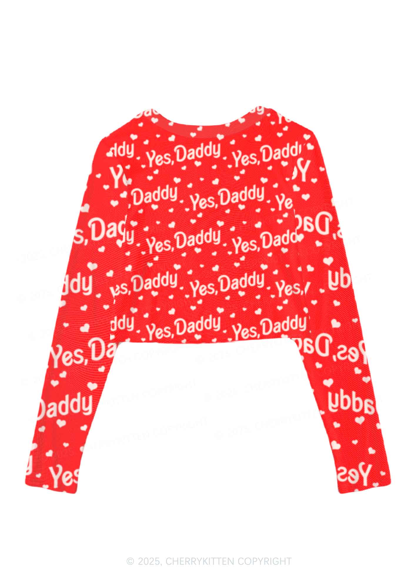 Yes Daddy Y2K Mesh Long Sleeve Crop Top Cherrykitten - Image 2