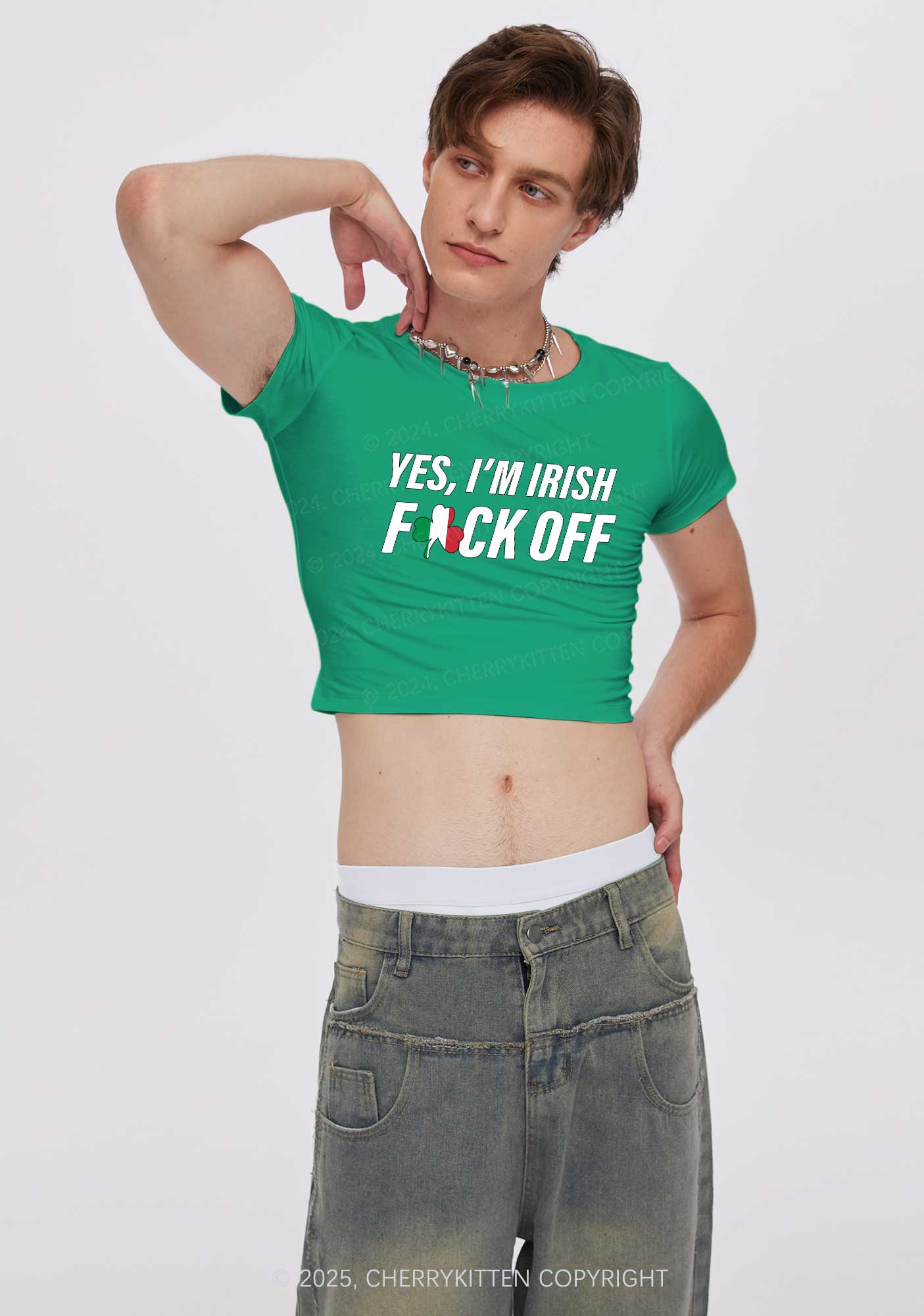 Yes Im Irish St Patricks Y2K Baby Tee Cherrykitten - Image 2