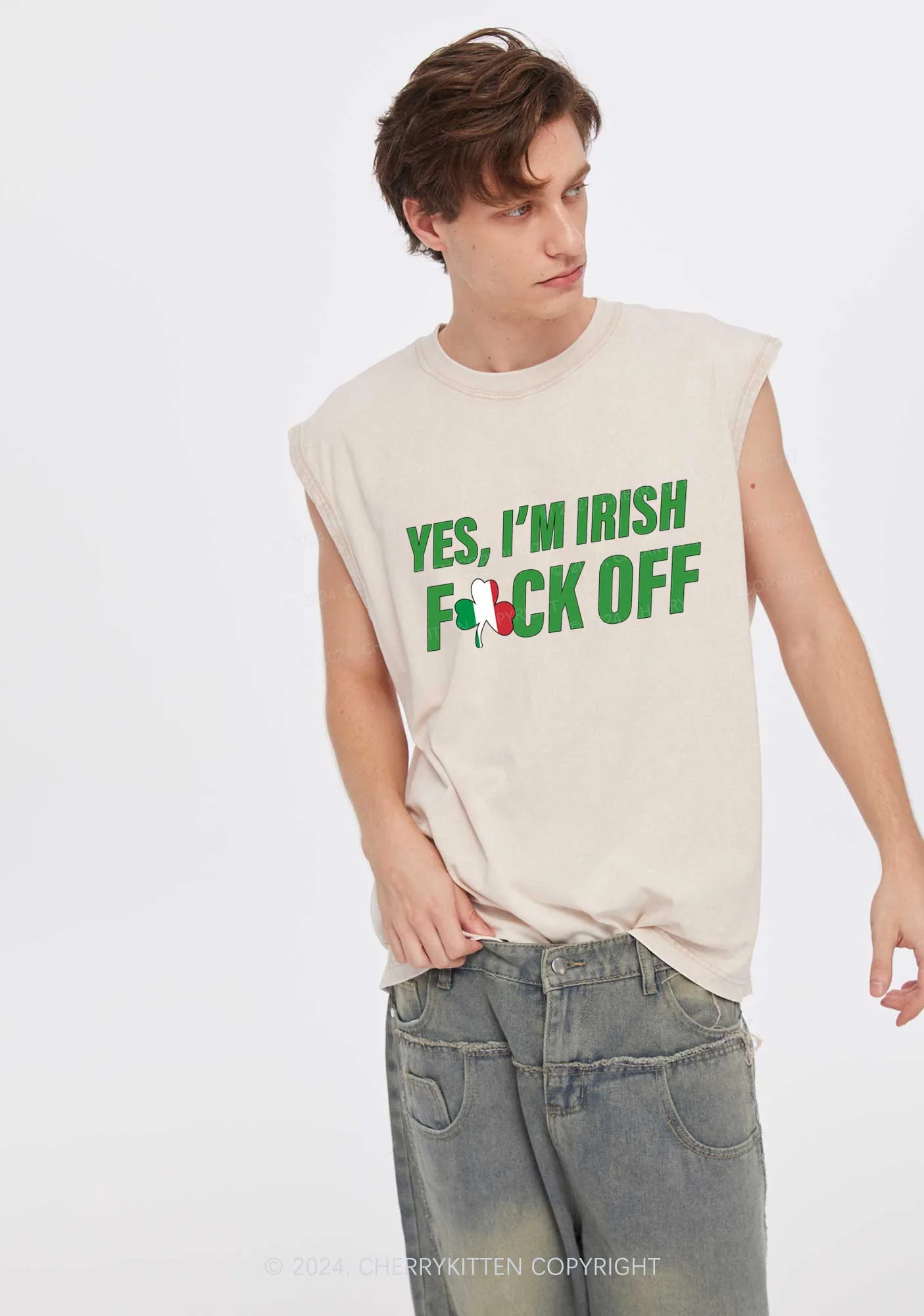 Yes Im Irish St Patricks Y2K Washed Tank Cherrykitten - Image 2