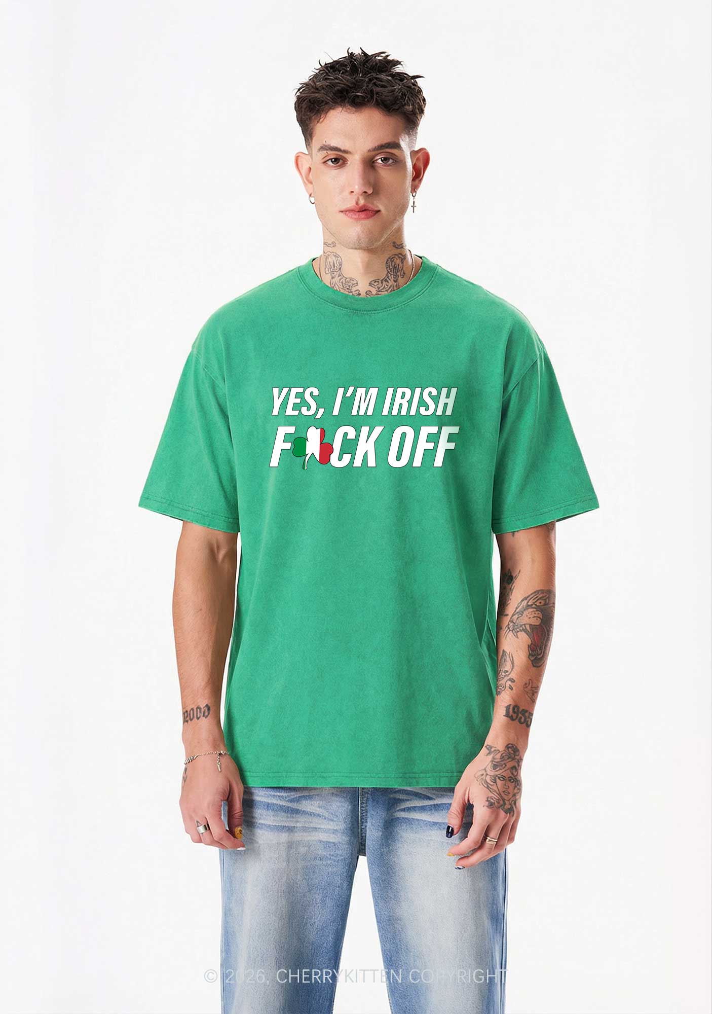 Yes Im Irish St Patricks Y2K Washed Tee Cherrykitten - Image 2