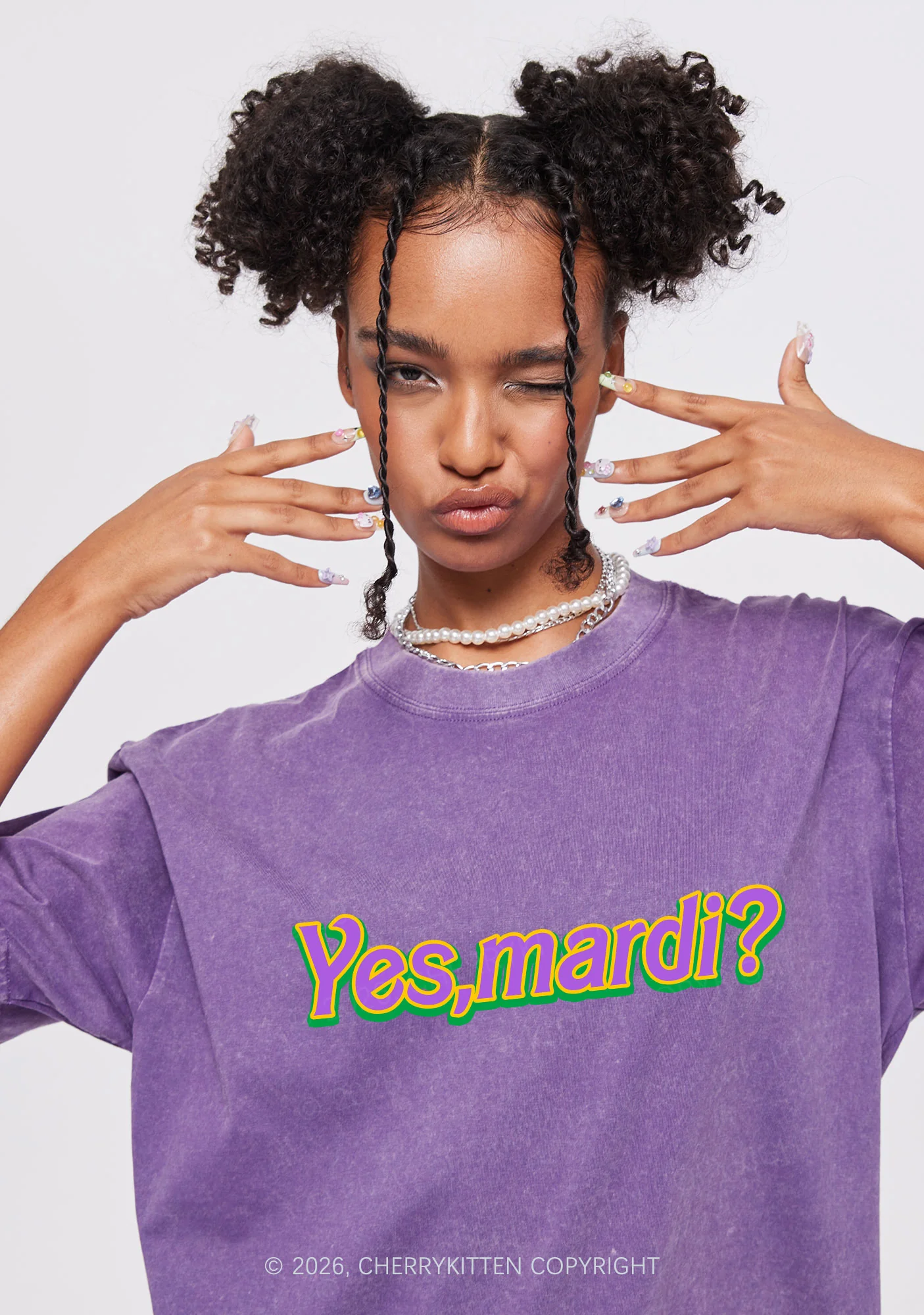 Yes Mardi Y2K Shirts Washed Tee Cherrykitten - Image 2