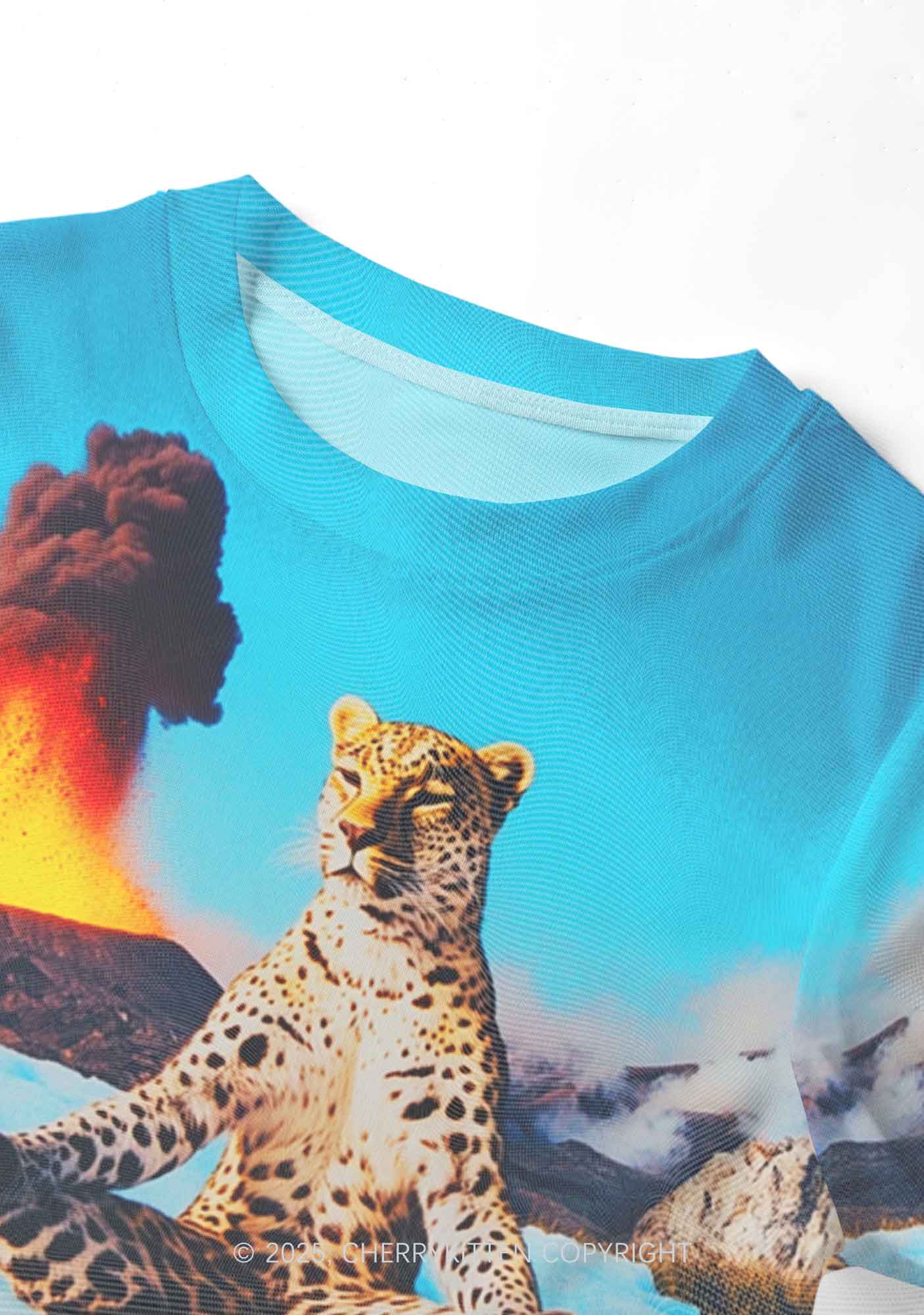 Yoga Leopard And Volcano Y2K Mesh Crop Top Cherrykitten - Image 3