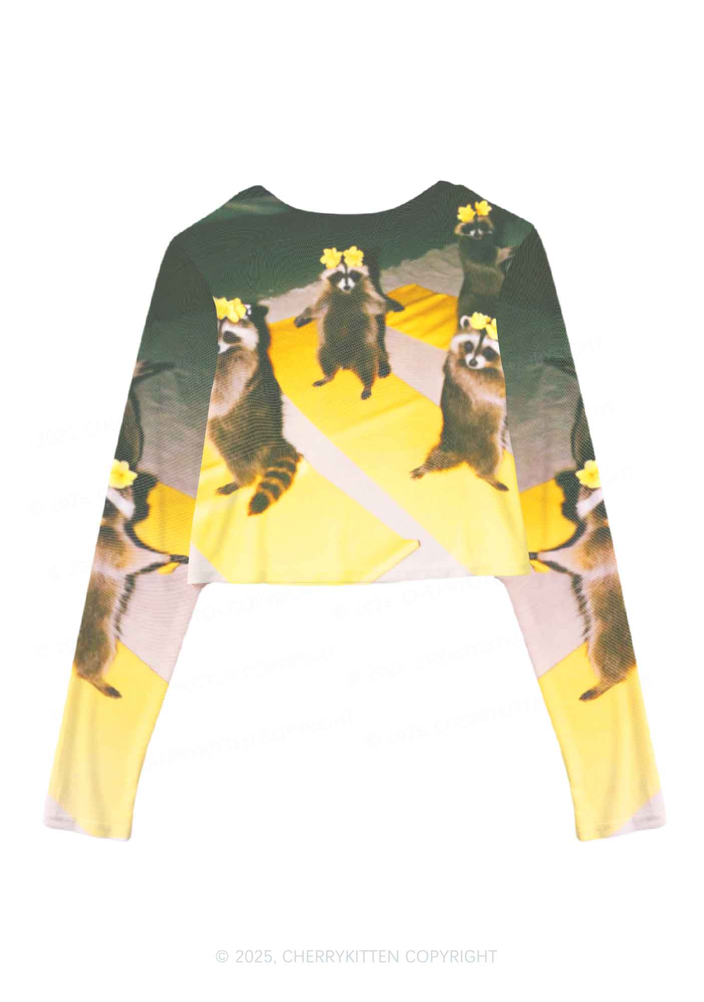 Yoga Raccoon Y2K Mesh Long Sleeve Crop Top Cherrykitten - Image 2