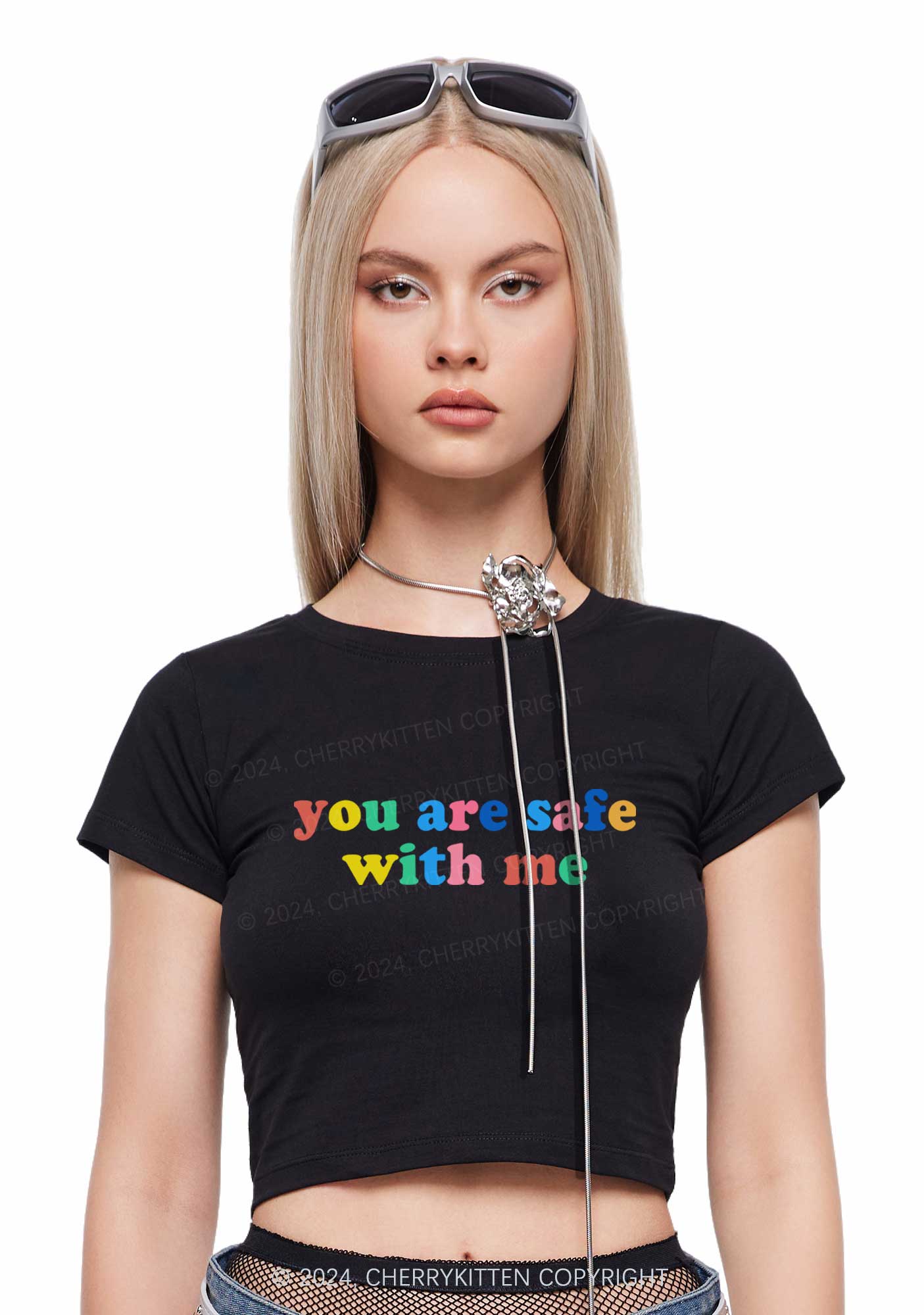 You Are Safe With Me Y2K Baby Tee Cherrykitten - Image 2