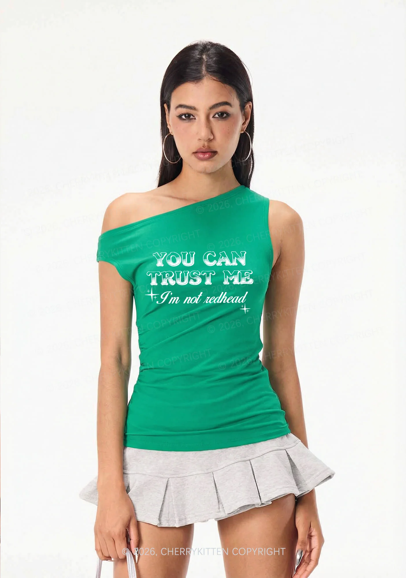 You Can Trust Me St Patricks Y2K Off Shoulder Tank Top Cherrykitten - Image 2
