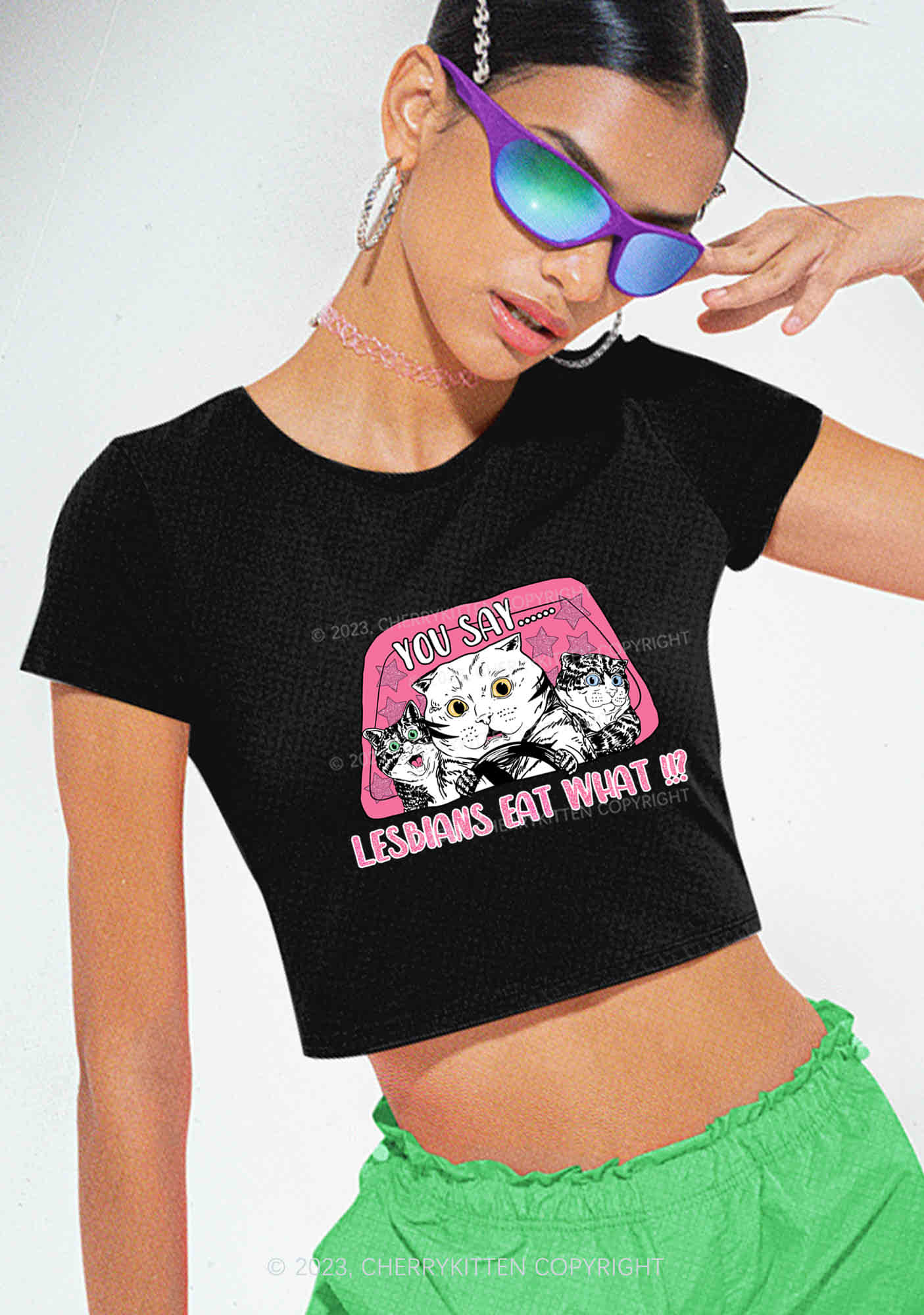 You Say Lesbians Eat What Y2K Baby Tee Cherrykitten - Image 2