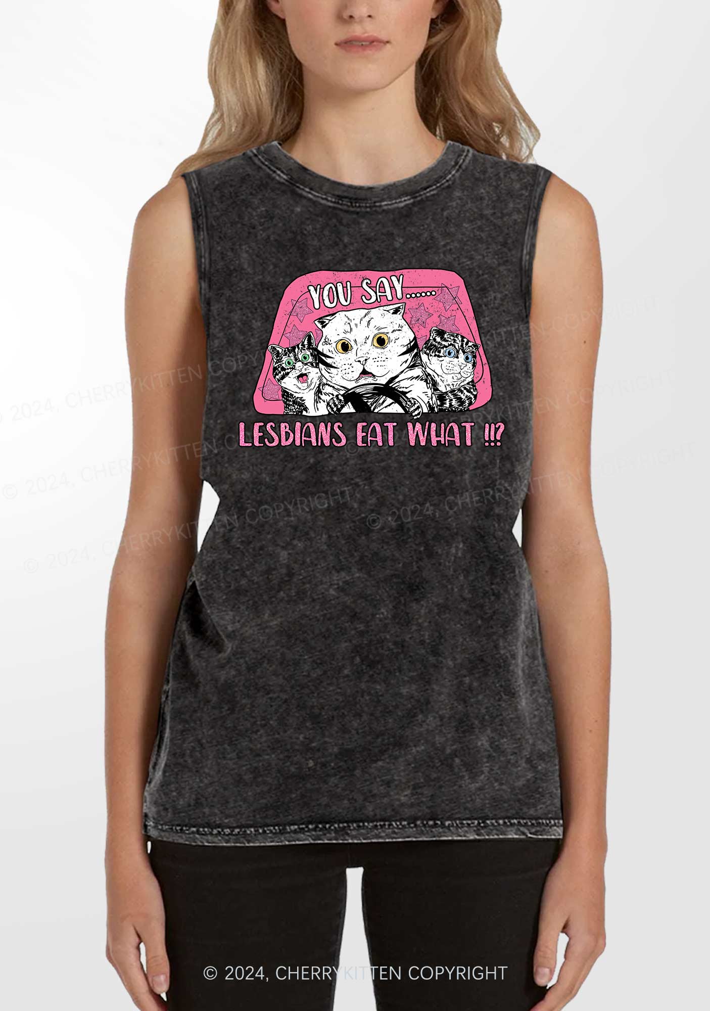 You Say Lesbians Eat Y2K Washed Tank Cherrykitten - Image 2