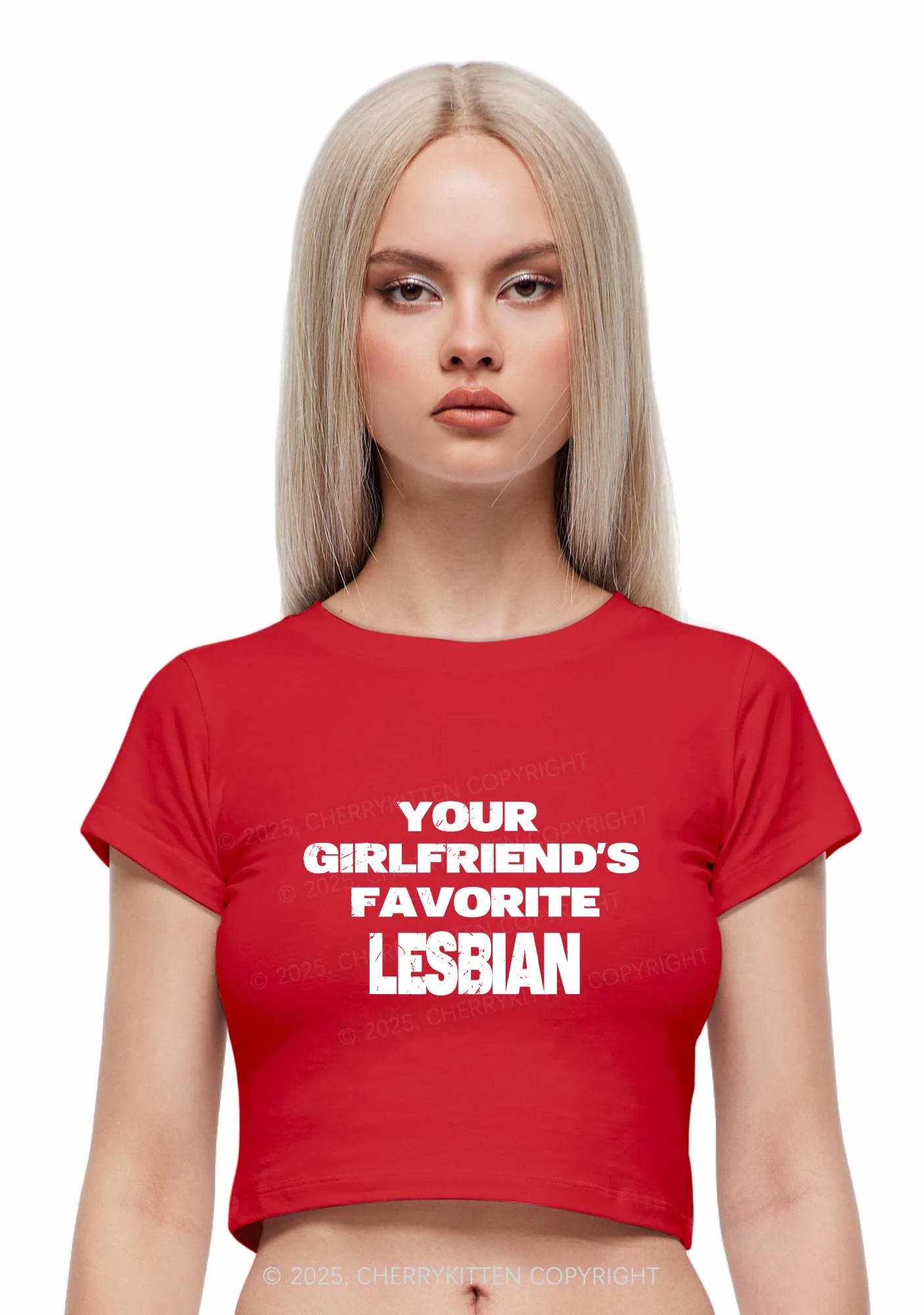 Your GF Favorite Lesbian Pride Y2K Baby Tee Cherrykitten - Image 2