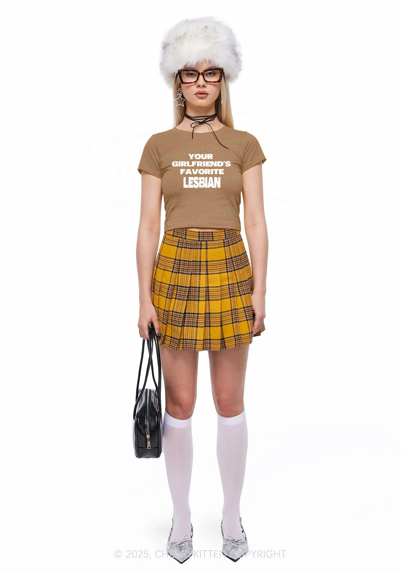 Your GF Favorite Lesbian Pride Y2K Baby Tee Cherrykitten - Image 3