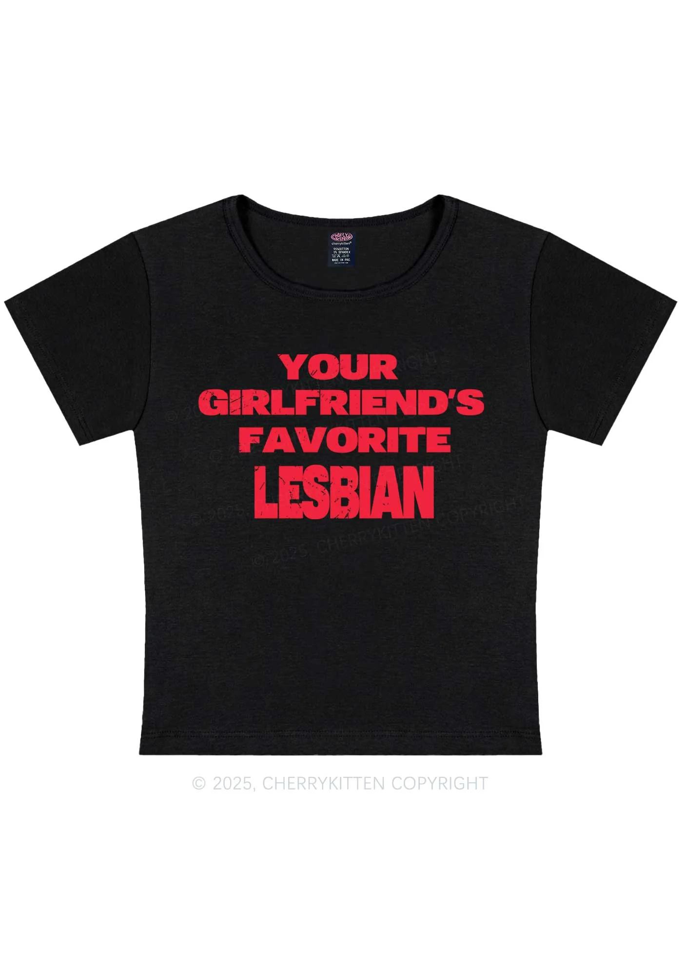 Your GF Favorite Lesbian Pride Y2K Baby Tee Cherrykitten - Image 4