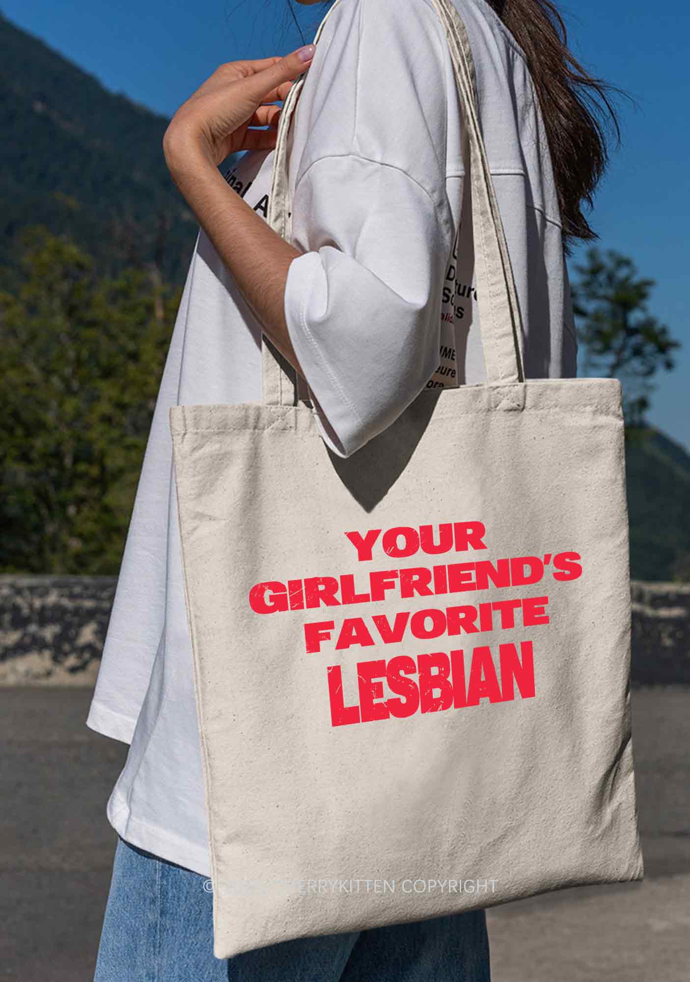 Your GF Favorite Lesbian Pride Y2K Canvas Tote Bag Cherrykitten - Image 2