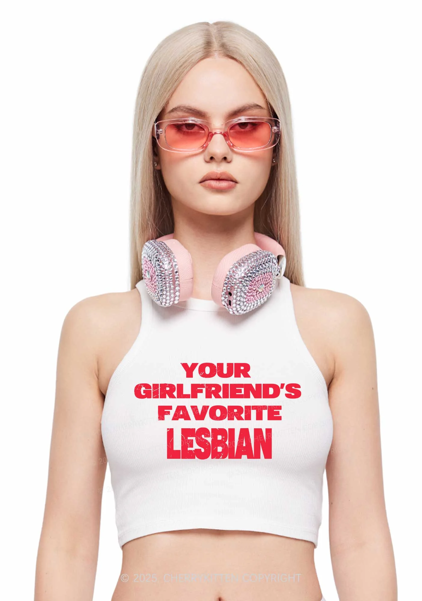 Your GF Favorite Lesbian Pride Y2K Crop Tank Top Cherrykitten - Image 2