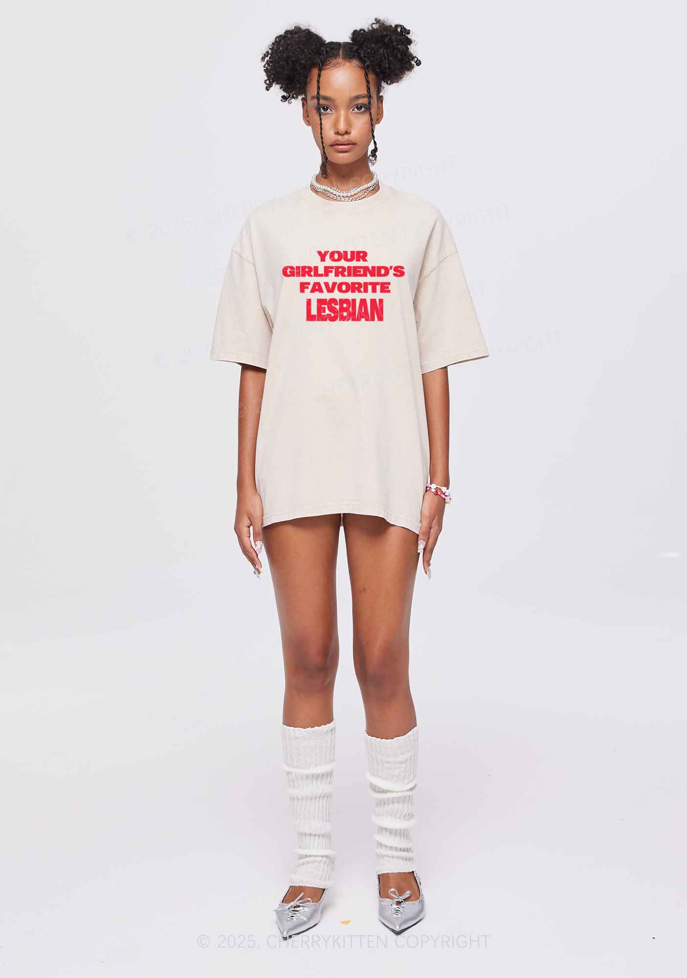 Your GF Favorite Lesbian Pride Y2K Shirts Washed Tee Cherrykitten - Image 2