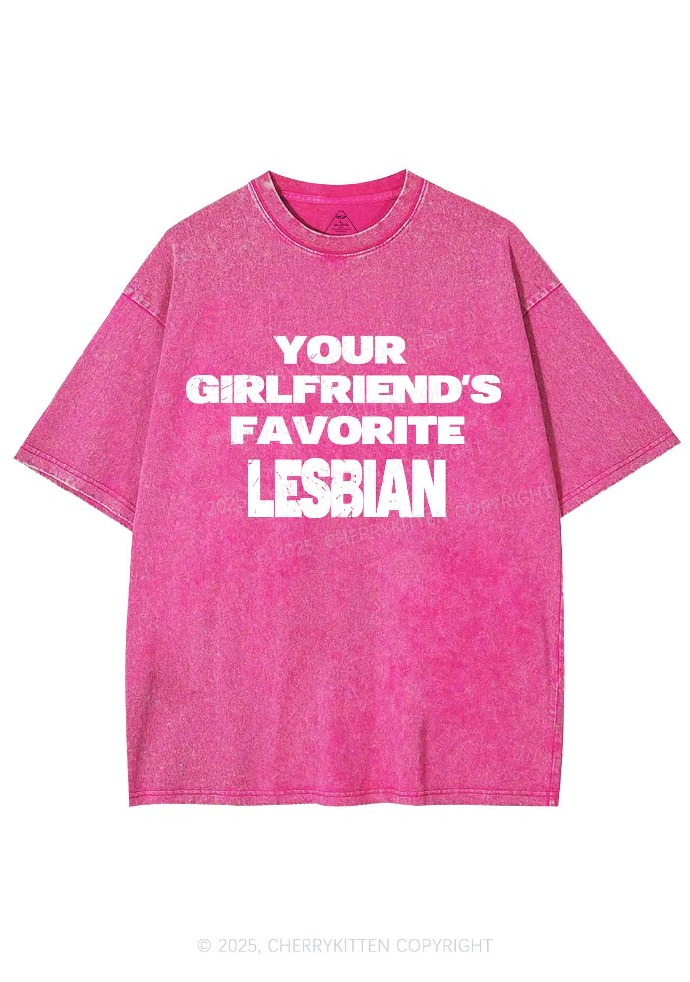 Your GF Favorite Lesbian Pride Y2K Shirts Washed Tee Cherrykitten - Image 4