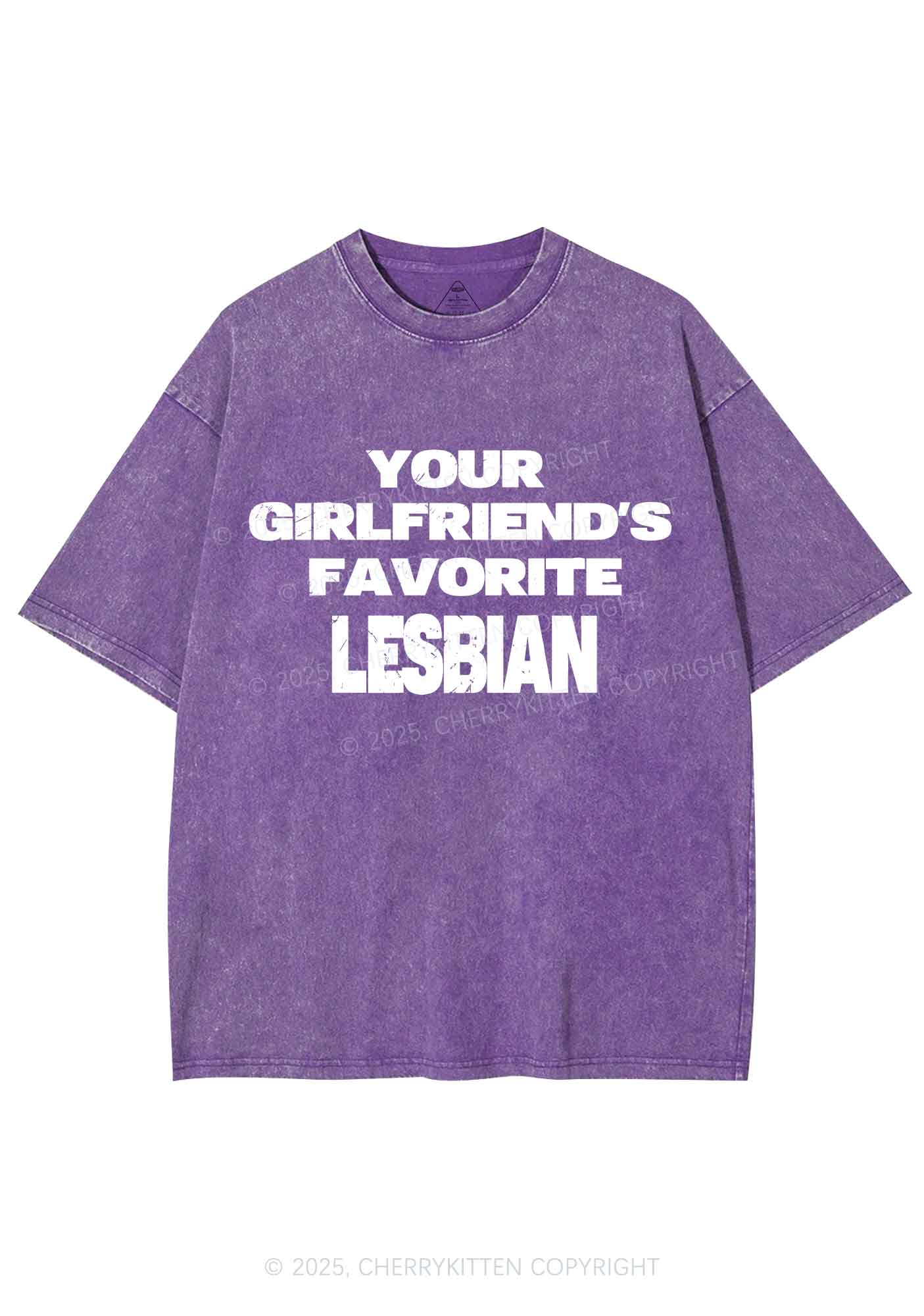 Your GF Favorite Lesbian Pride Y2K Shirts Washed Tee Cherrykitten - Image 5
