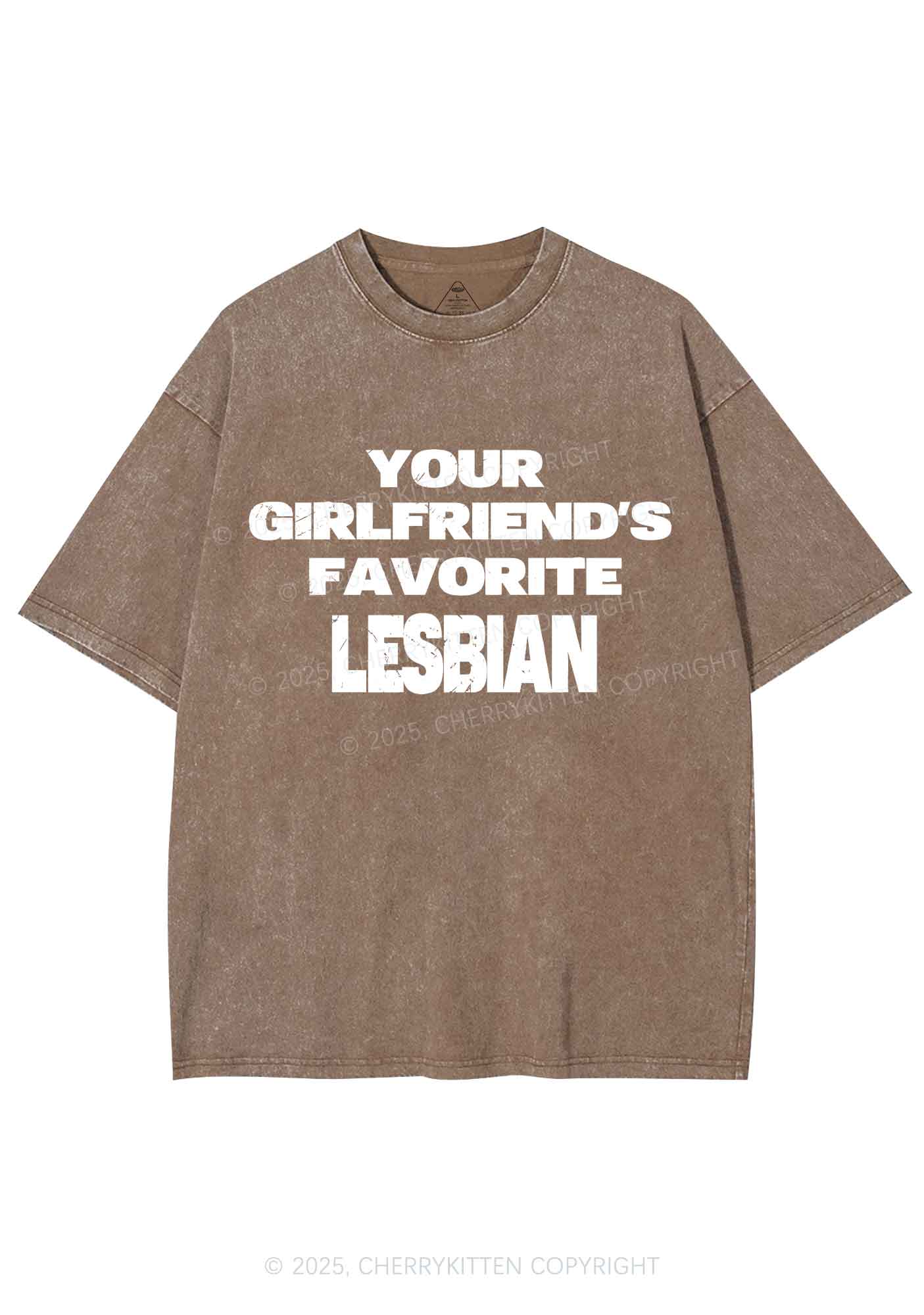 Your GF Favorite Lesbian Pride Y2K Shirts Washed Tee Cherrykitten - Image 6