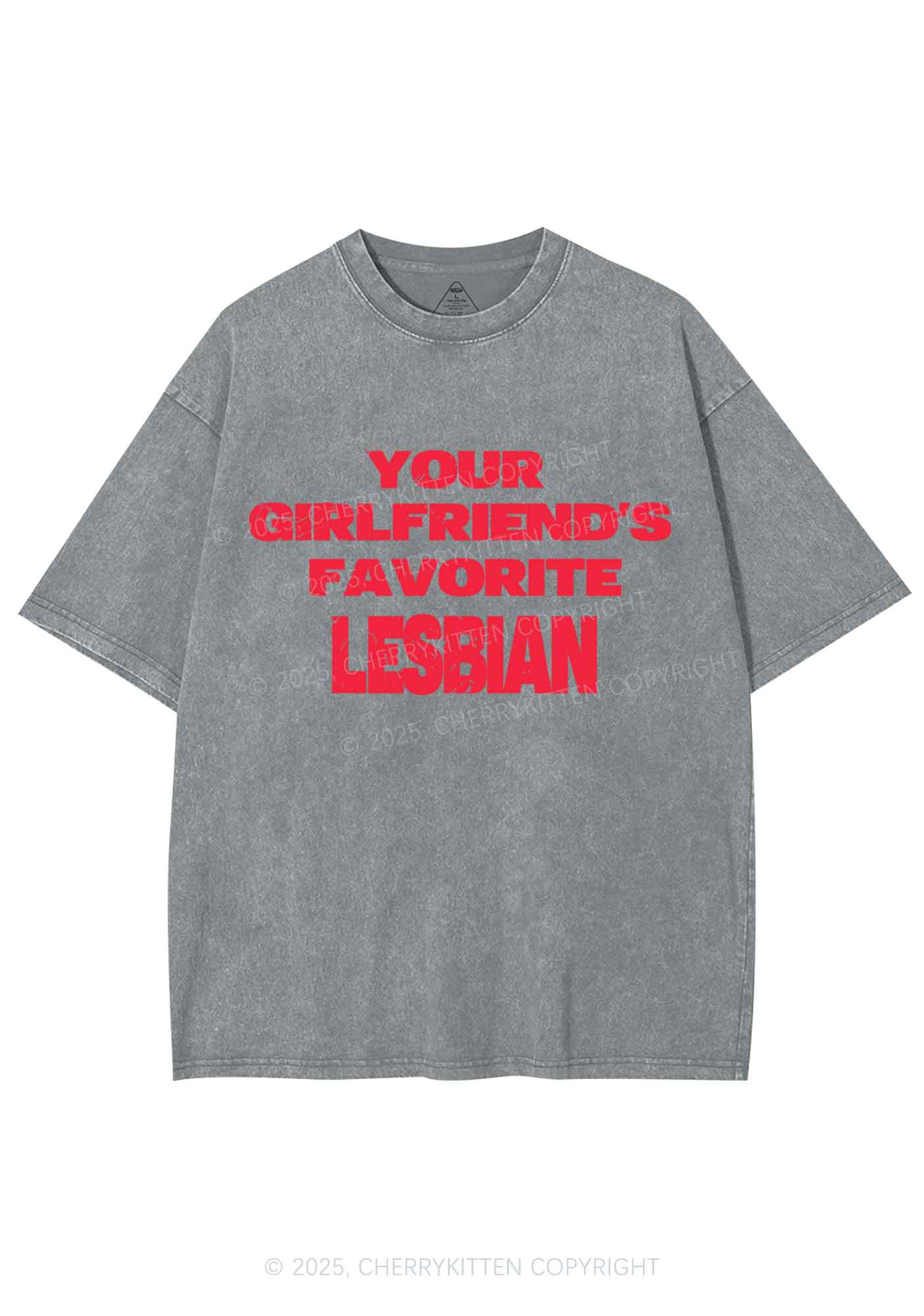 Your GF Favorite Lesbian Pride Y2K Shirts Washed Tee Cherrykitten - Image 7