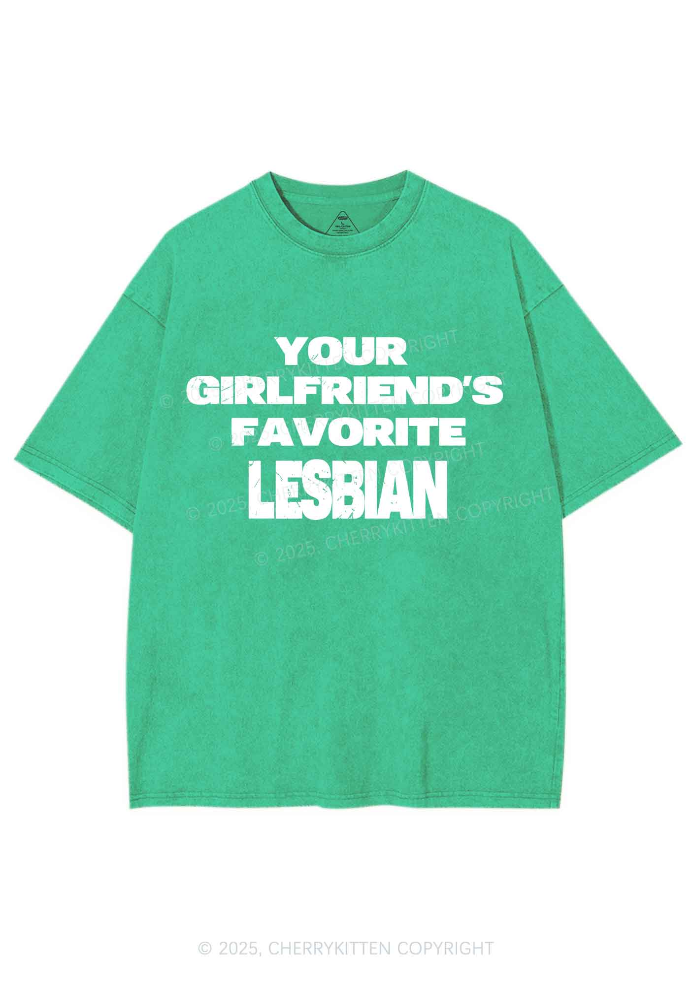 Your GF Favorite Lesbian Pride Y2K Shirts Washed Tee Cherrykitten - Image 8