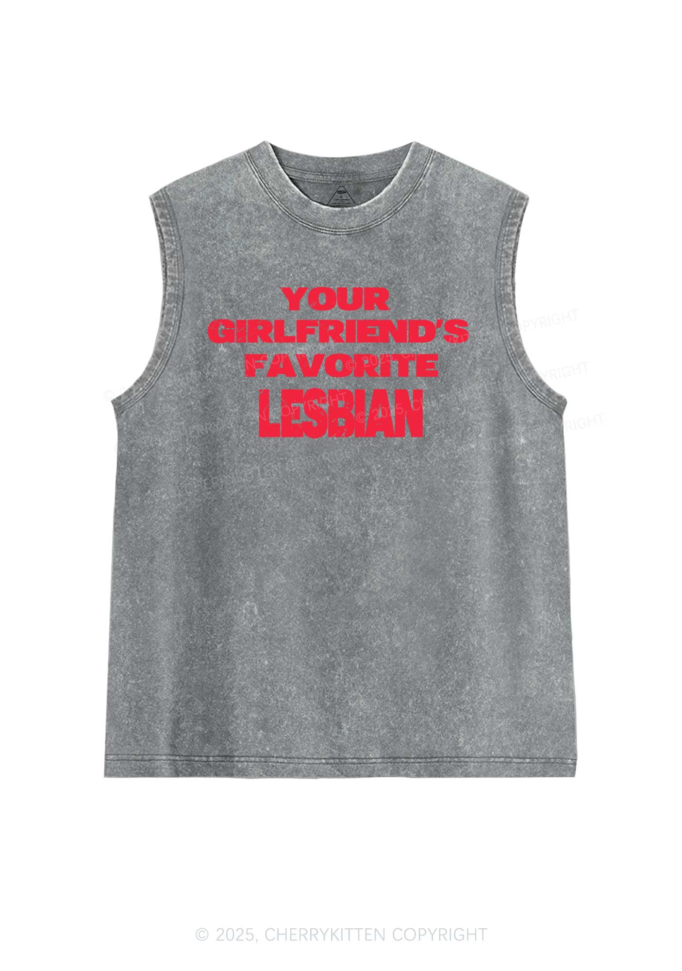 Your GF Favorite Lesbian Pride Y2K Washed Muscle Tank Cherrykitten - Image 7