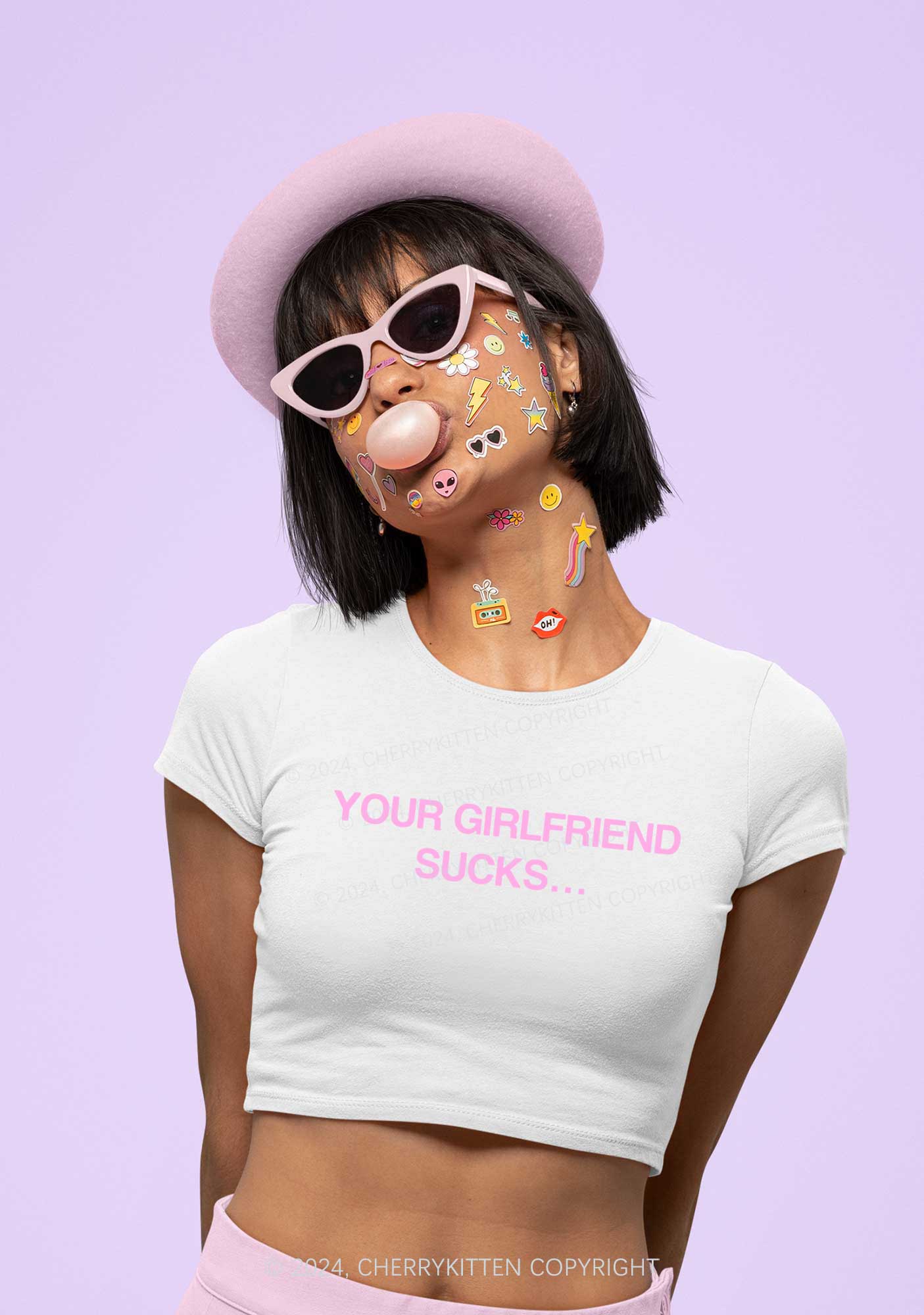 Your GF Sucks I Swallow Y2K Baby Tee Cherrykitten - Image 2