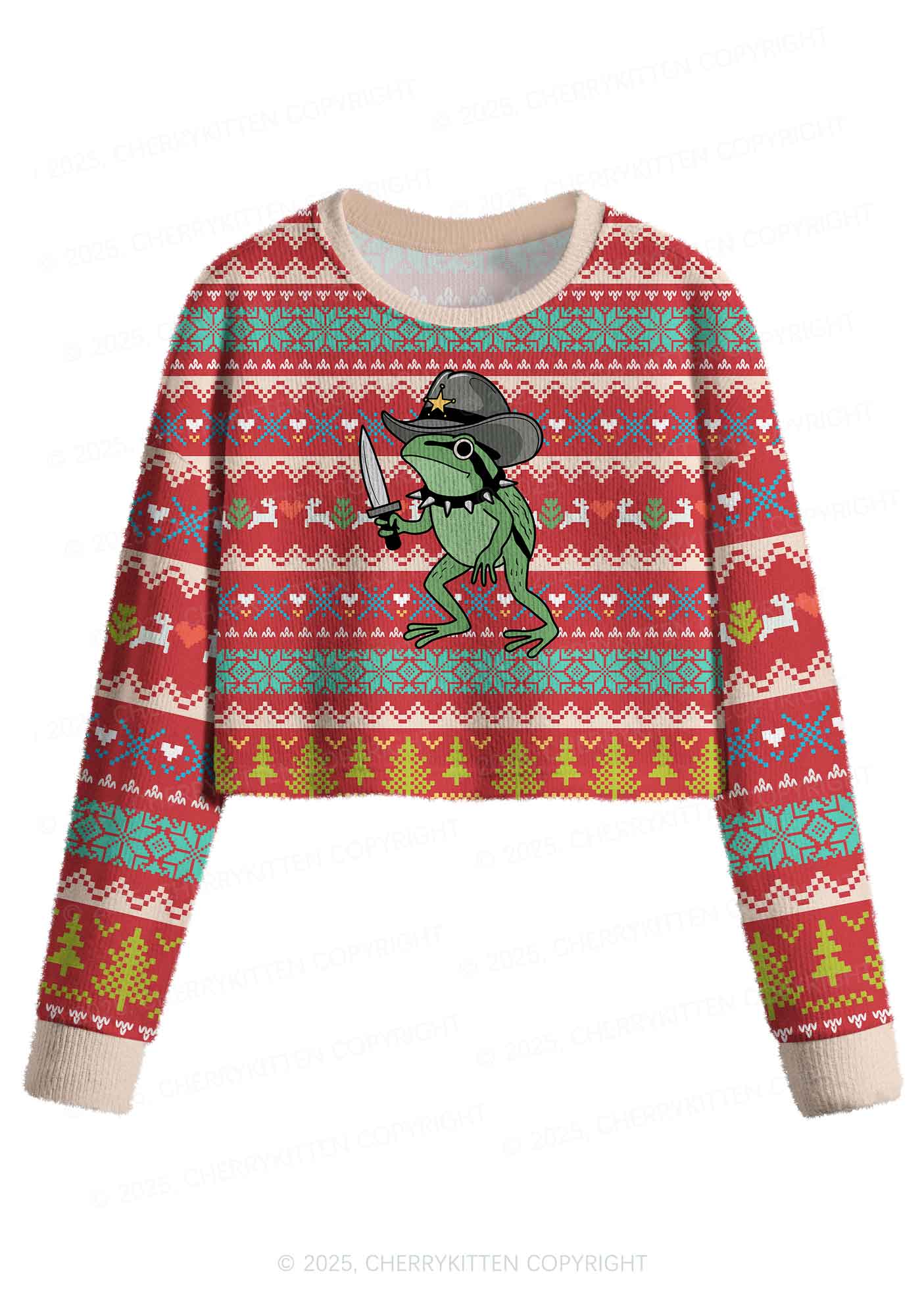 Your Last Haw Partner Y2K Christmas Crop Knit Sweatshirt Cherrykitten - Image 2