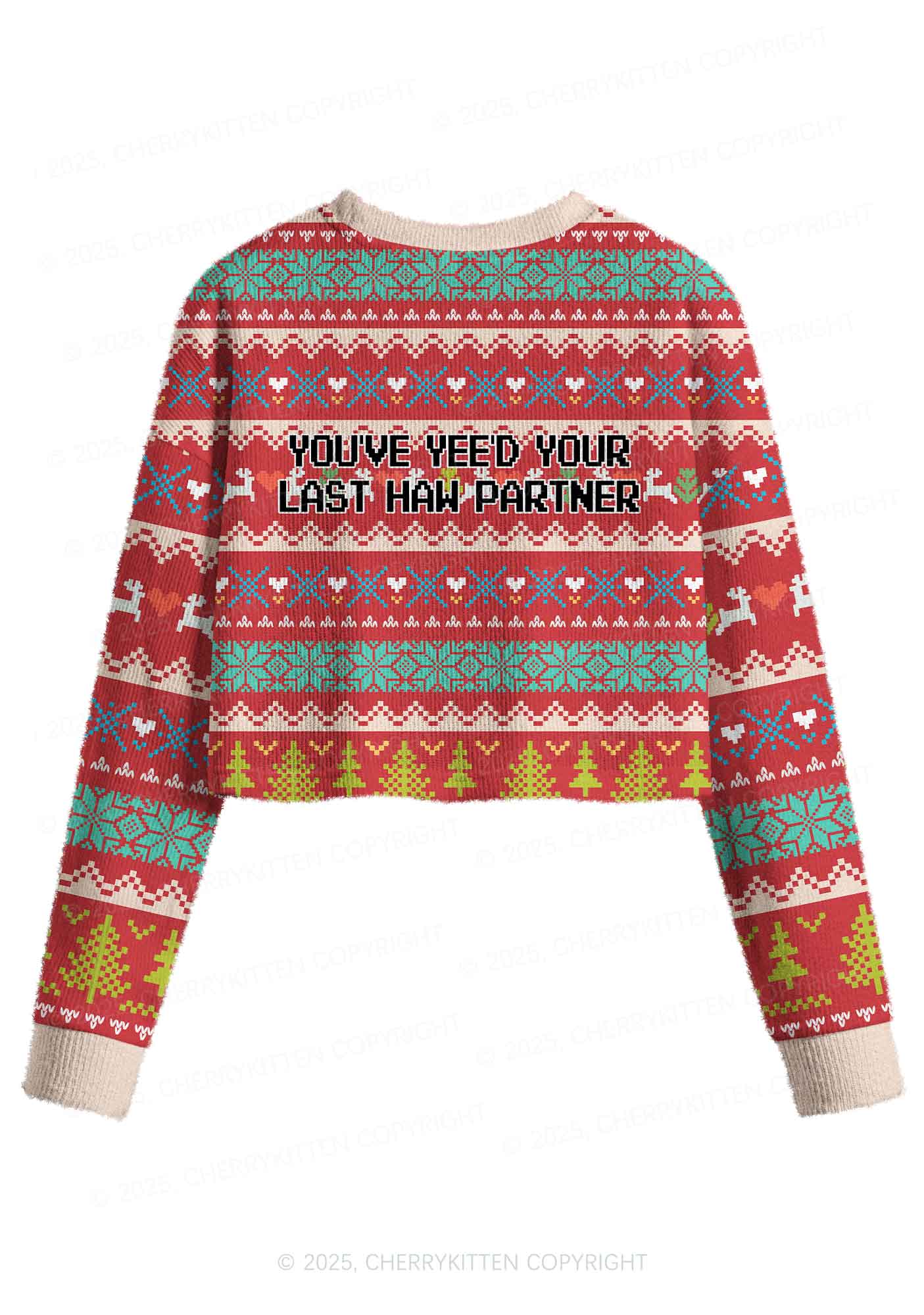 Your Last Haw Partner Y2K Christmas Crop Knit Sweatshirt Cherrykitten - Image 3