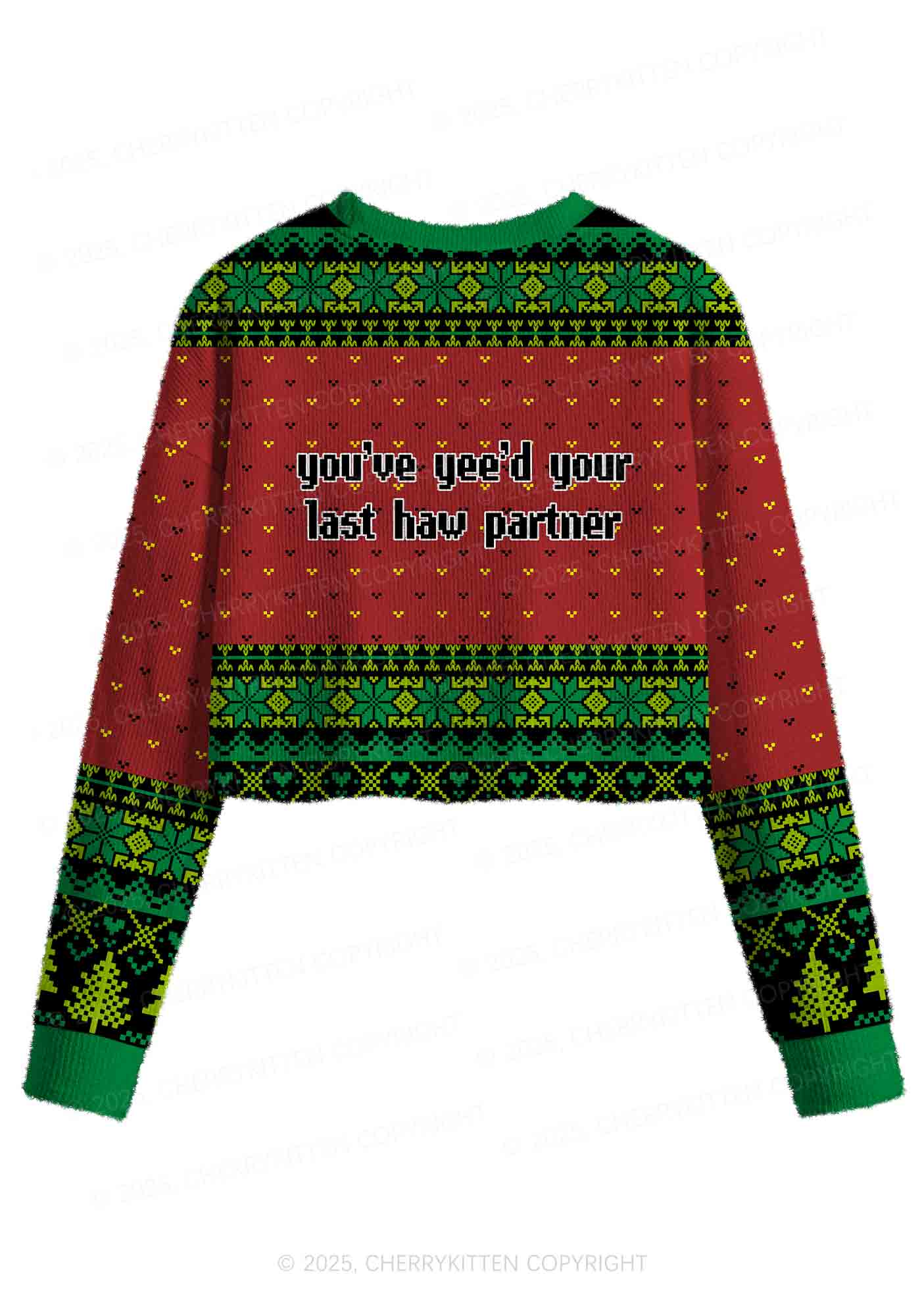 Your Last Haw Partner Y2K Christmas Crop Knit Sweatshirt Cherrykitten - Image 3