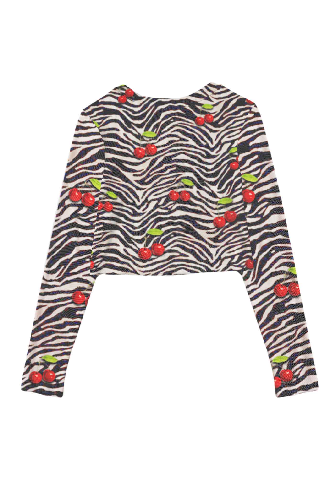 Zebra Cherry Y2K Mesh Long Sleeve Crop Top Cherrykitten - Image 3