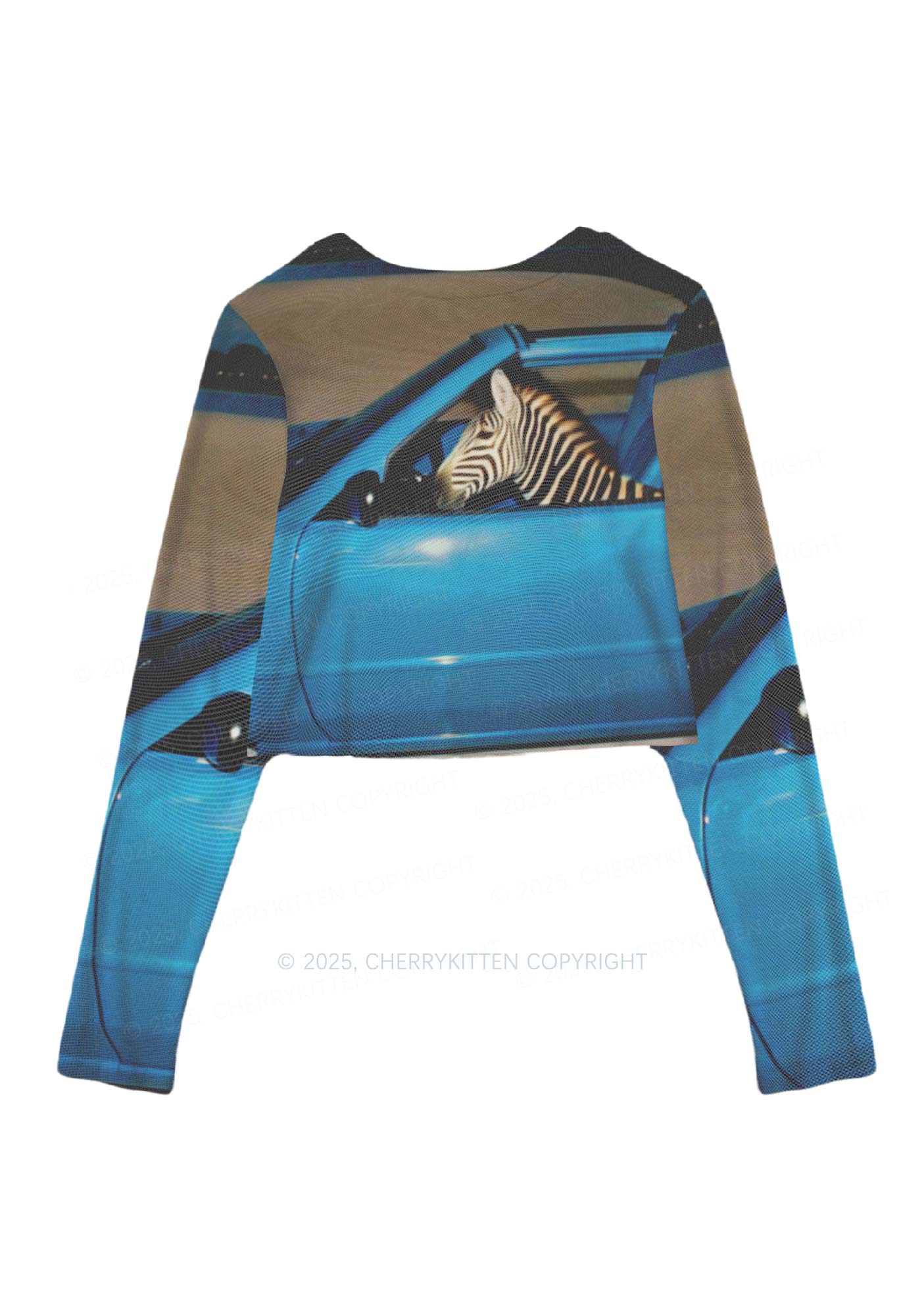 Zebra Driver Y2K Mesh Long Sleeve Crop Top Cherrykitten - Image 3