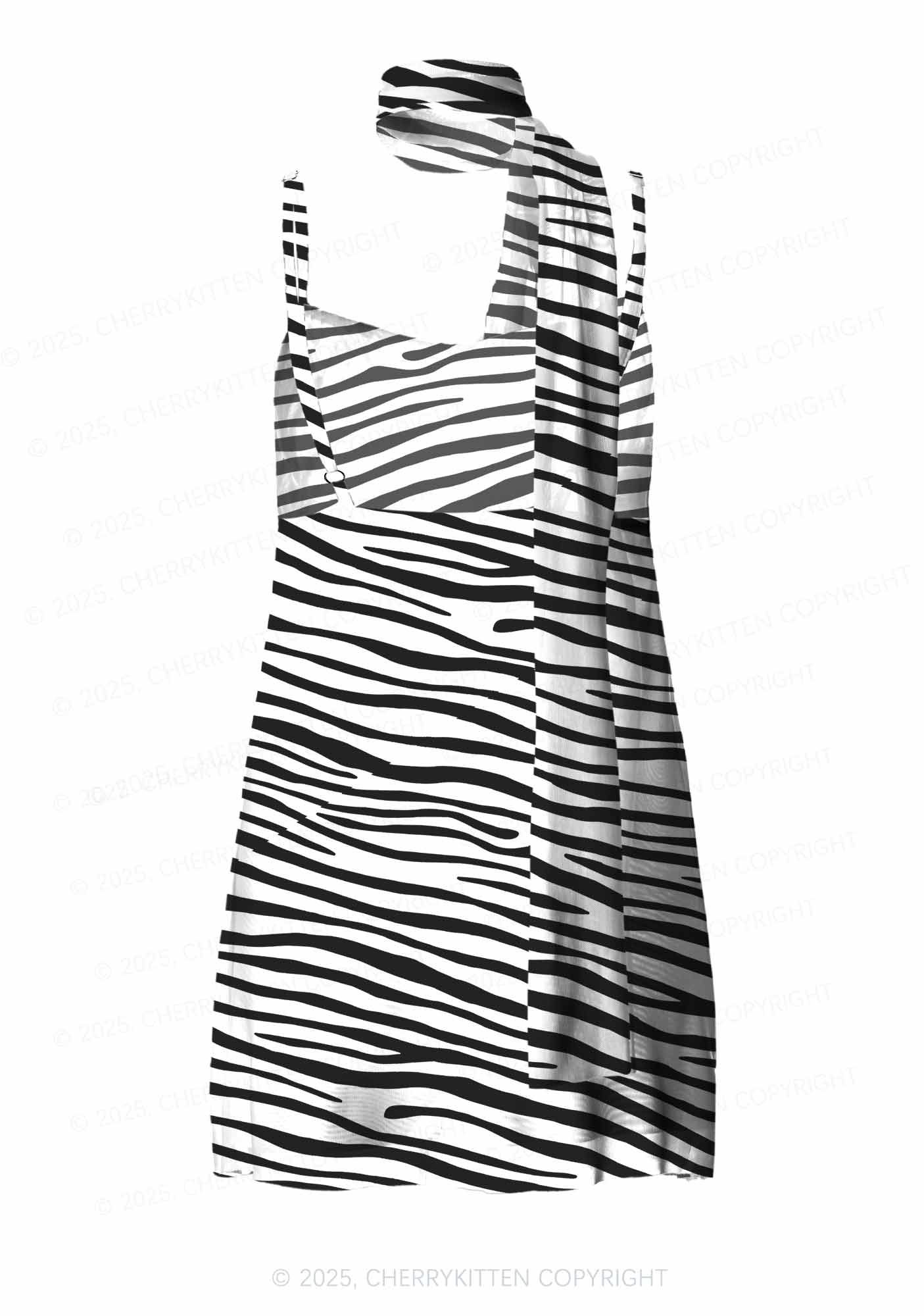 Zebra Pattern Y2K Mesh Slip Dress With Scarf Set Cherrykitten - Image 3