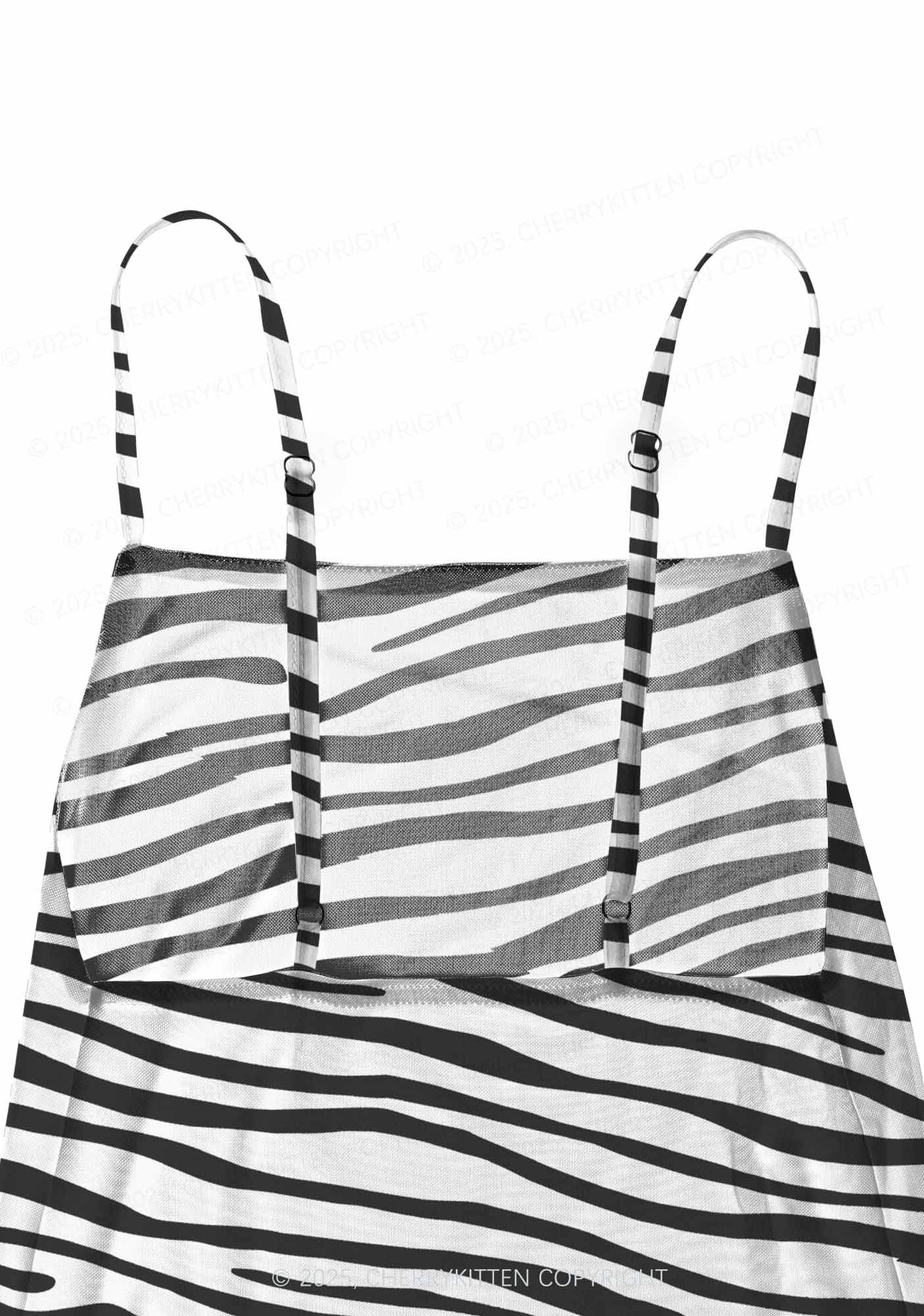 Zebra Pattern Y2K Mesh Slip Dress With Scarf Set Cherrykitten - Image 5
