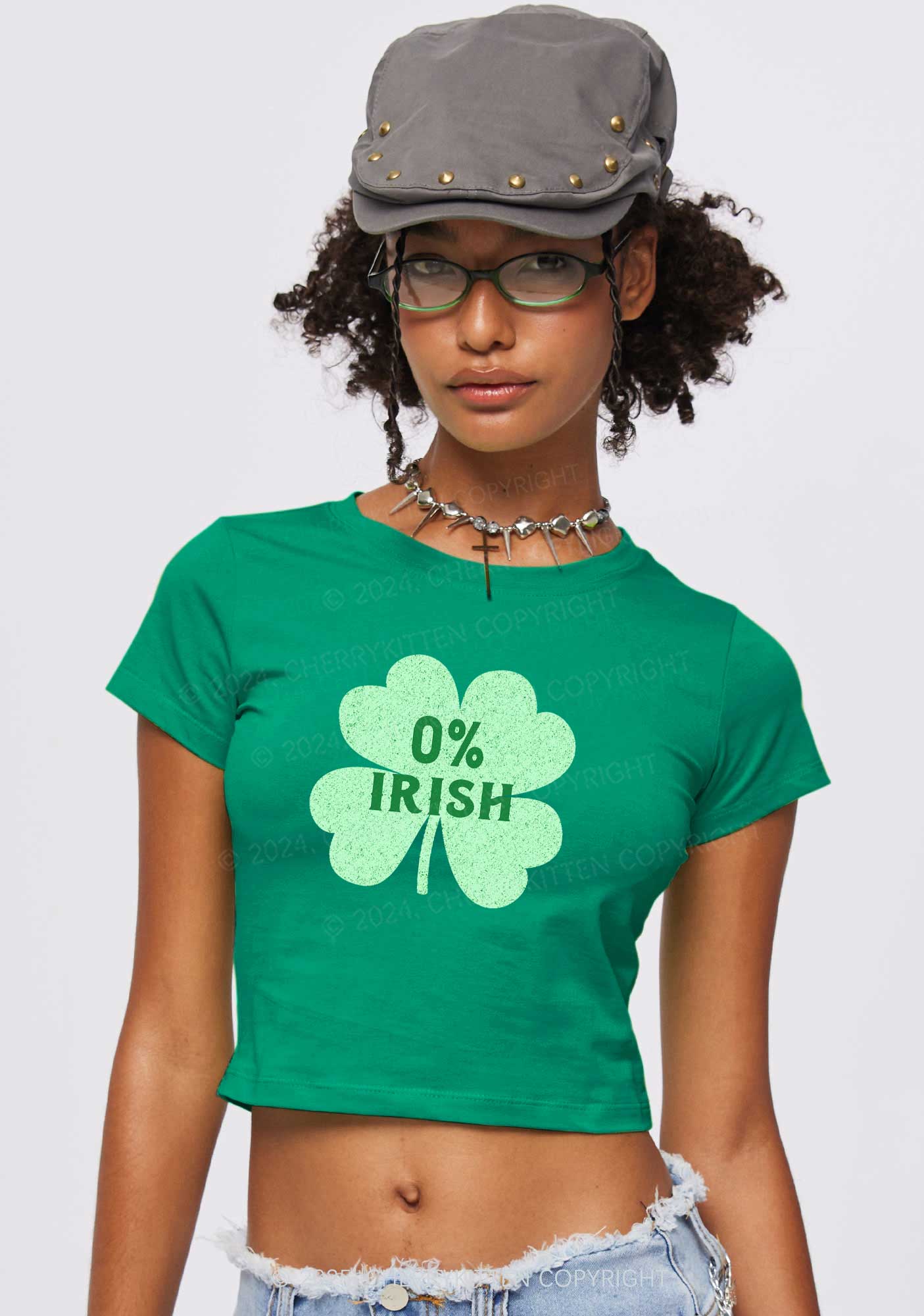 Zero Percent Irish St Patricks Y2K Baby Tee Cherrykitten - Image 2