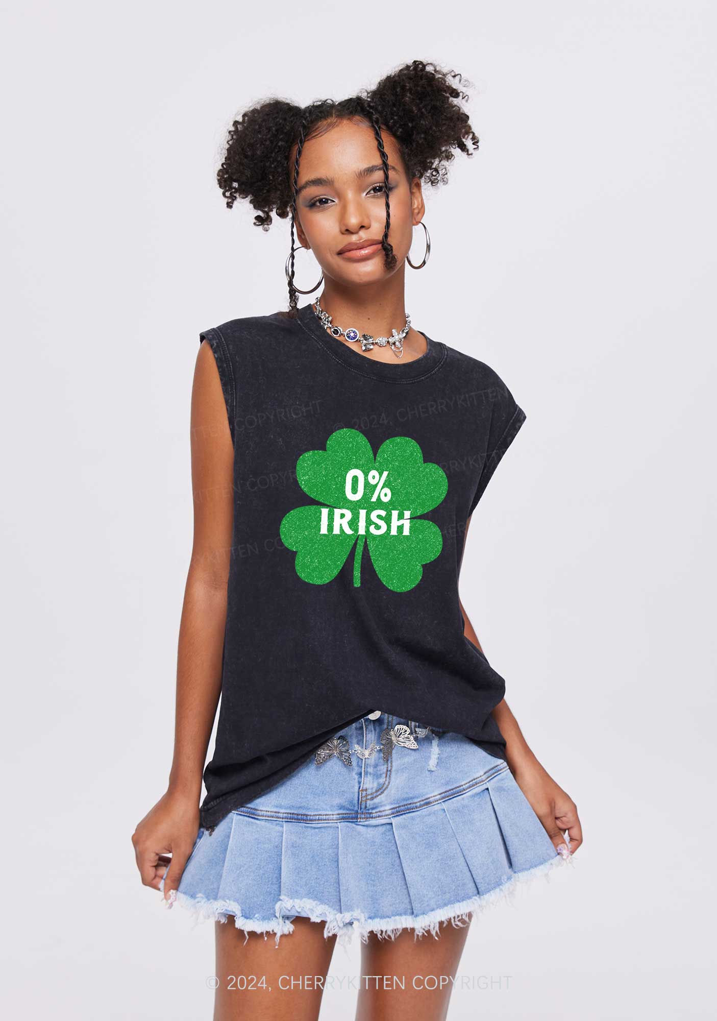 Zero Percent Irish St Patricks Y2K Washed Tank Cherrykitten - Image 2