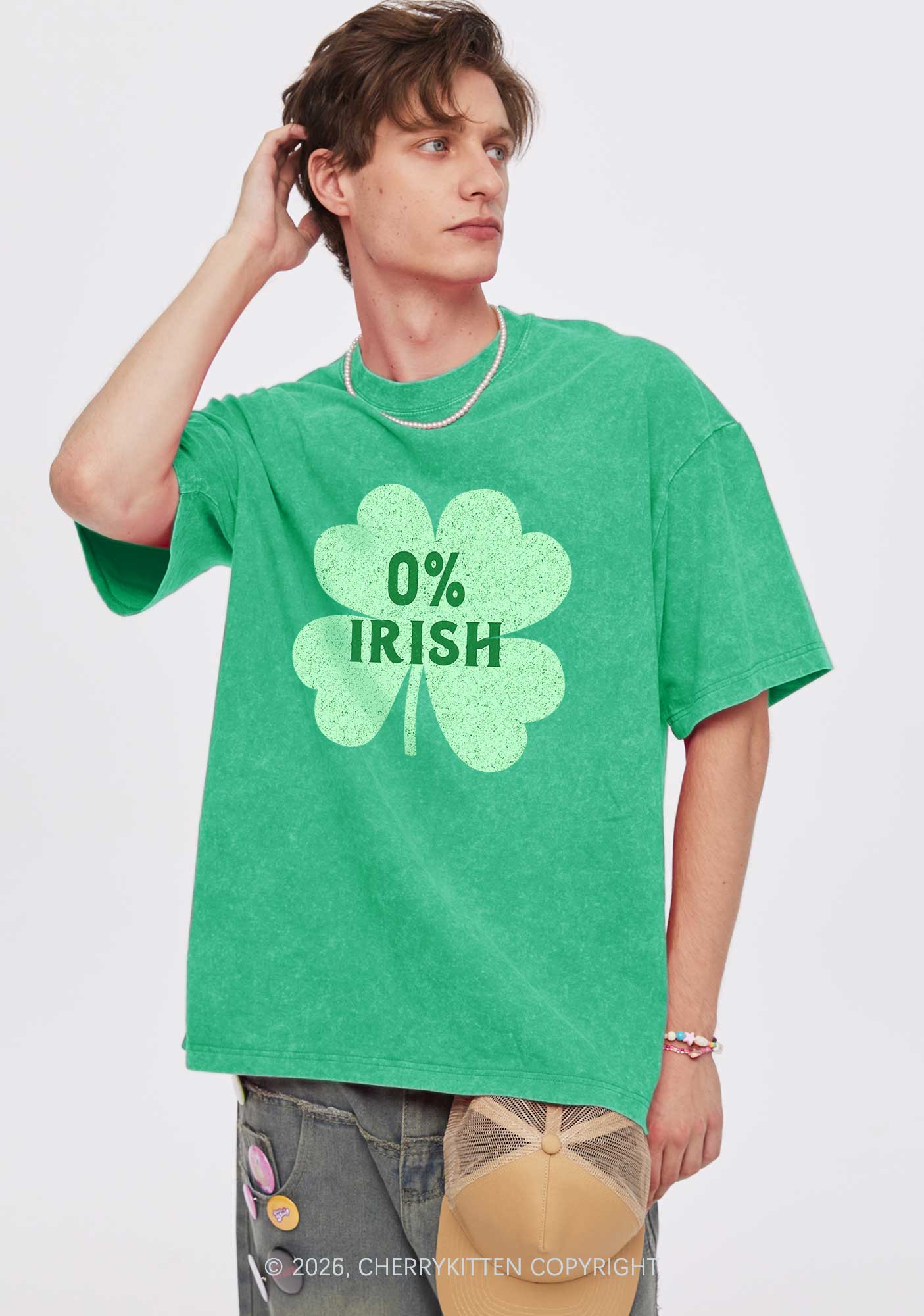 Zero Percent Irish St Patricks Y2K Washed Tee Cherrykitten - Image 2